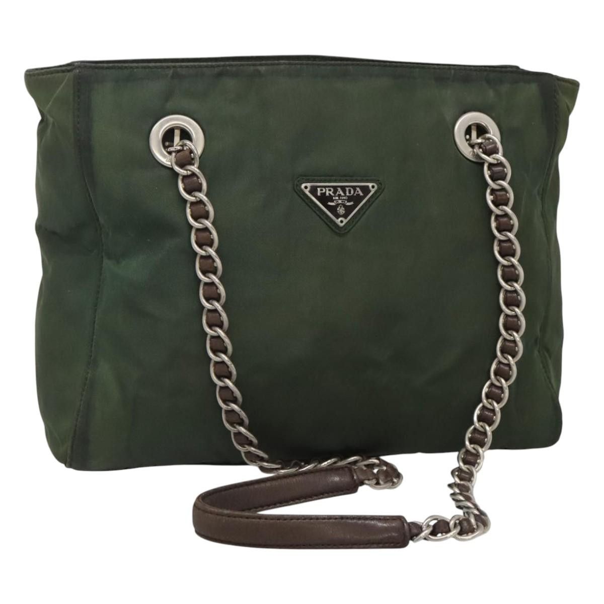 Prada Chain Shoulder Bag Nylon Green Auth Bd1448, Women's