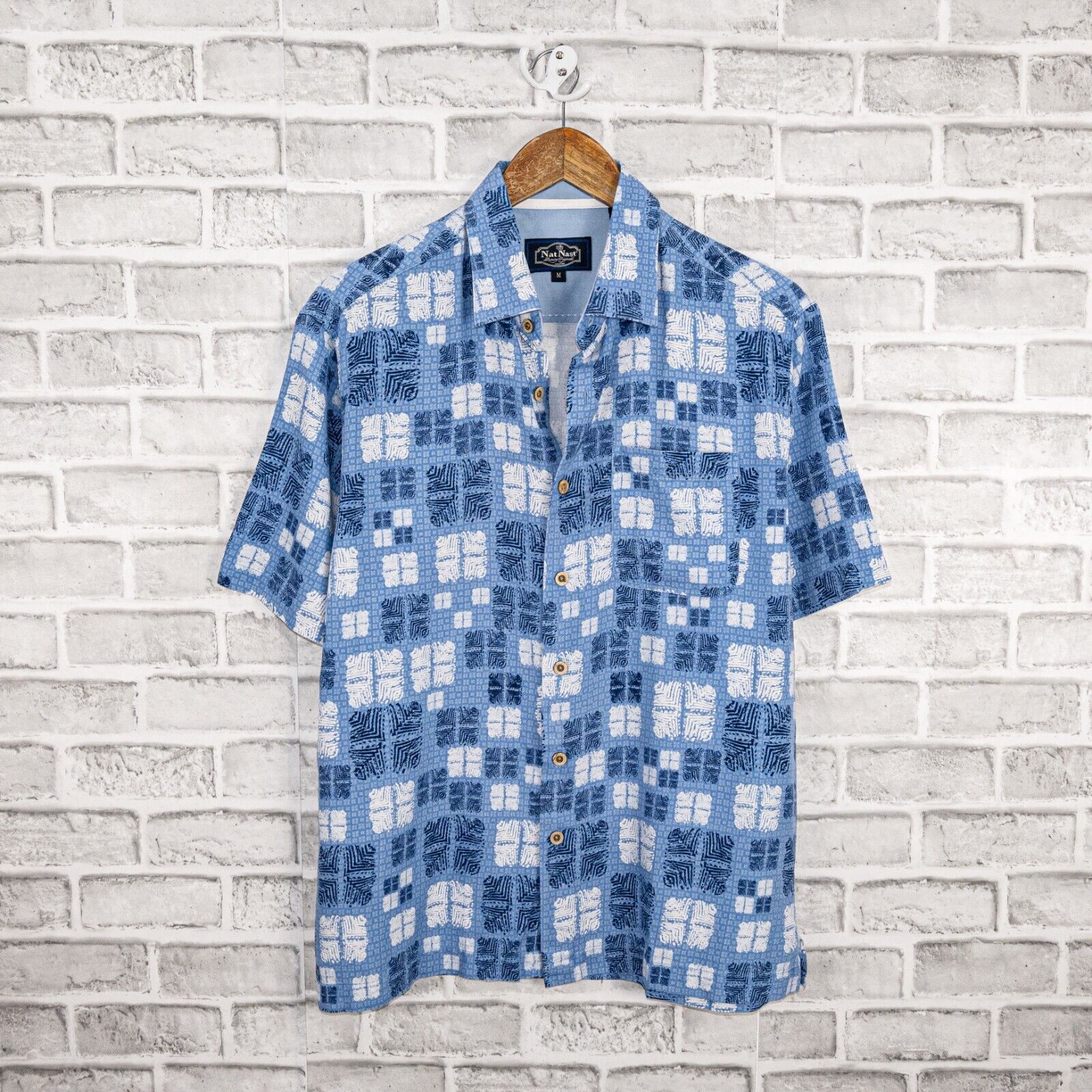 Nat Nast Nat Nast Silk Cotton Short Sleeve Button up Shirt Blue Print Size US M / EU 48-50 / 2 - 1 Thumbnail