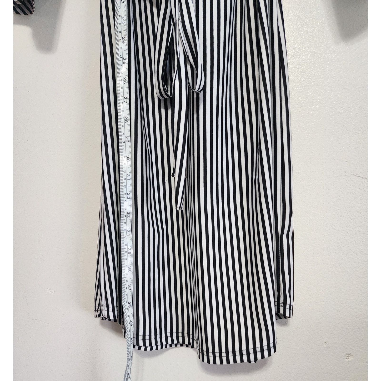 Other Mlle Gabrielle Black White Stripe Belted Shirt Dress Large Size L / US 10 / IT 46 - 4 Thumbnail