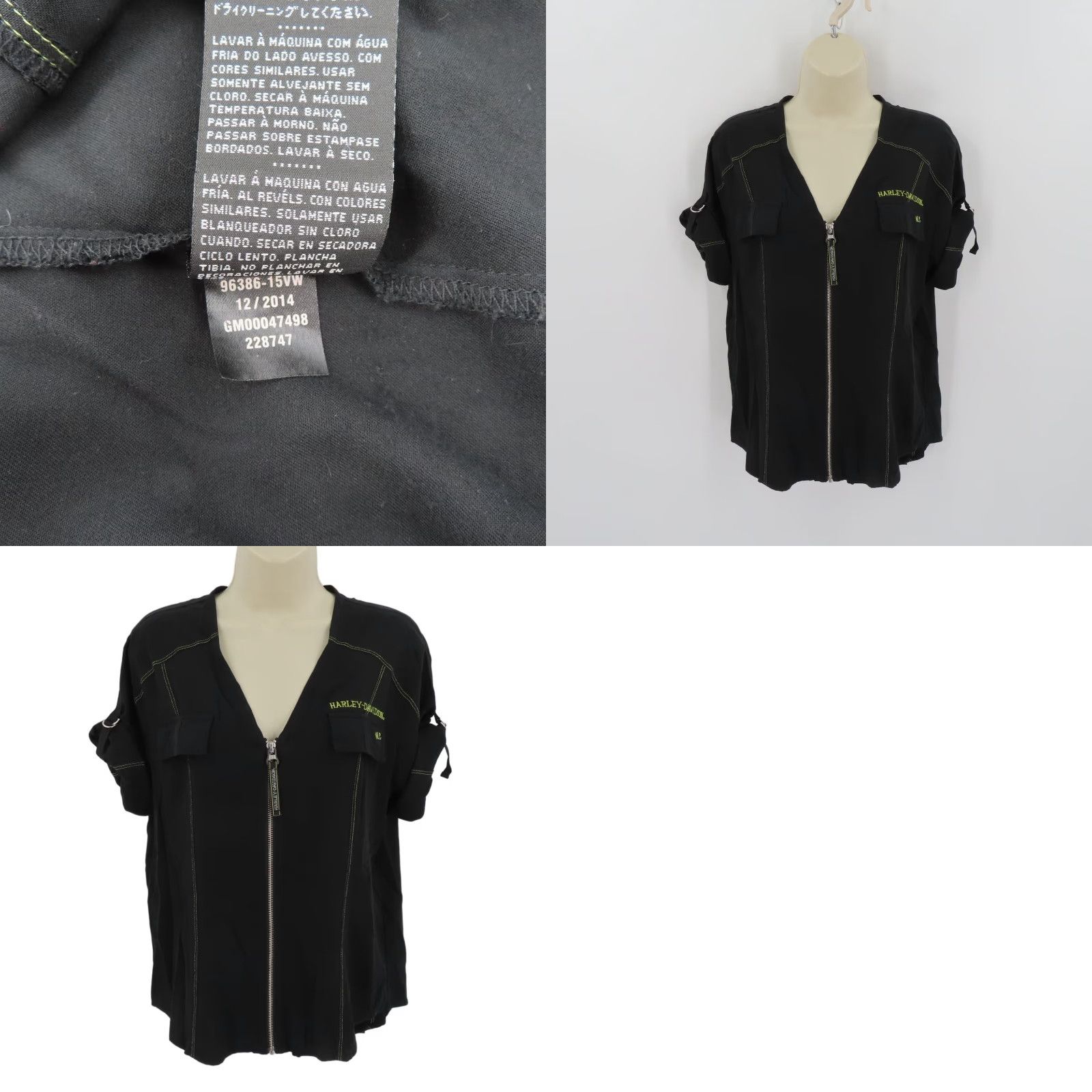 Harley Davidson Harley-Davidson Blouse Shirt Women Medium Black Short Sleeve Zipper Front Top | Motorcycle Theme, Basic Style, Solid Pattern Size M / US 6-8 / IT 42-44 - 8 Thumbnail