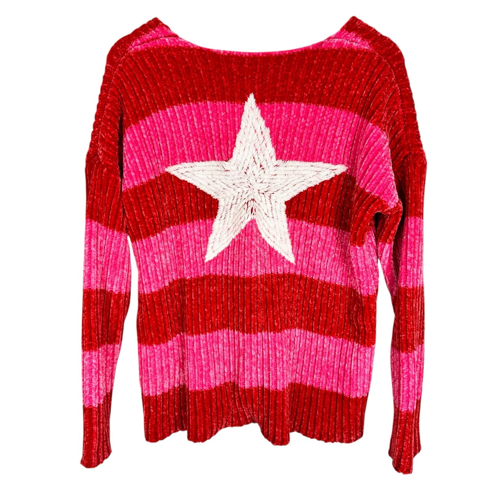 Wildfox Heavy Chenille Red Striped Oversized Sweater Small