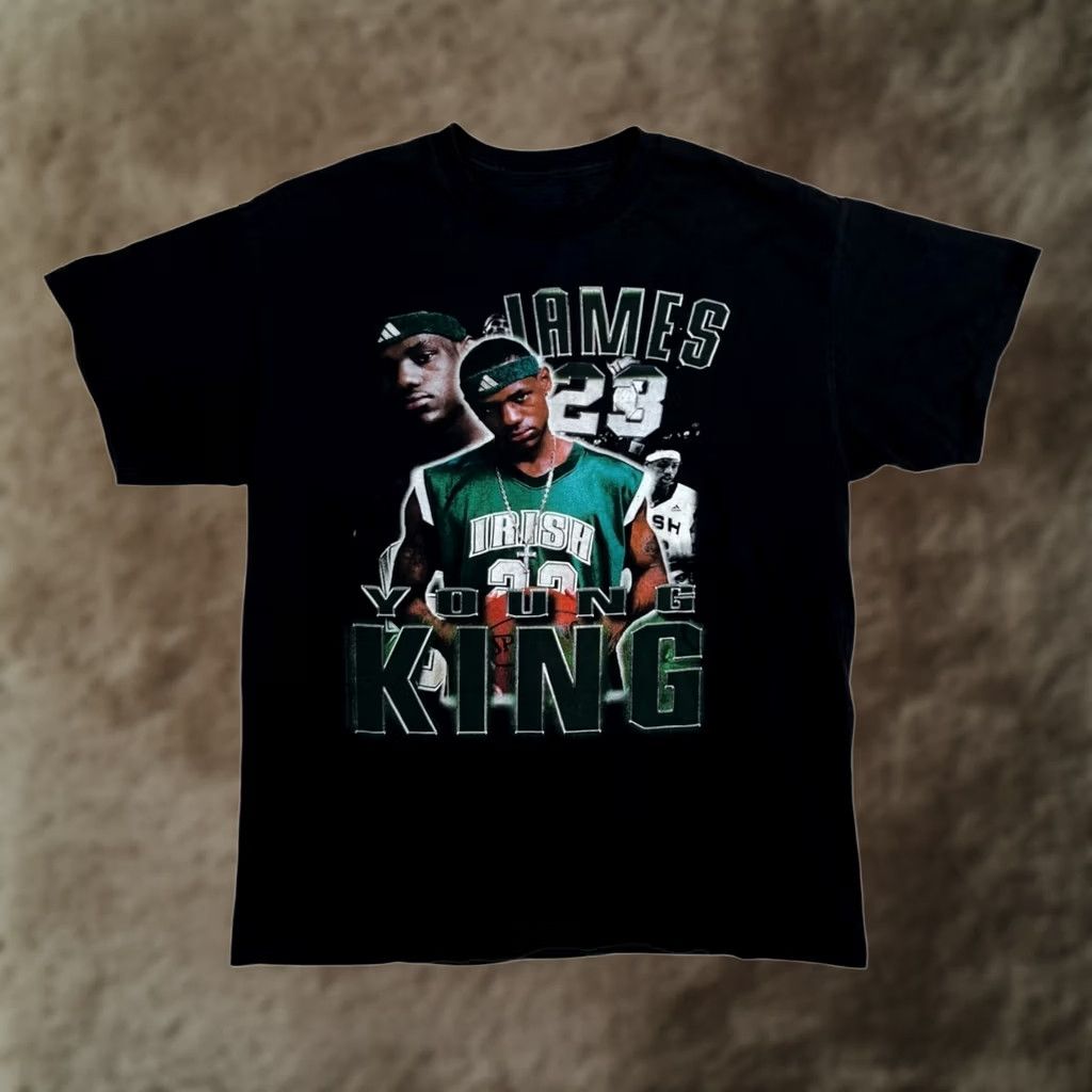 Vintage VINTAGE Lebron James T-Shirt Regular Short Sleeve Black Cotton Size M Men Boys 2000s 90s School Sports Young King US United States Gildan 5000 Size US M / EU 48-50 / 2 - 1 Thumbnail