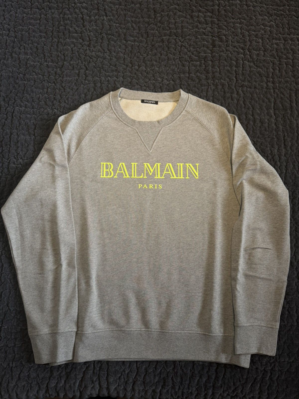 Balmain Balmain Paris Logo Sweatshirt - Heather Grey / Neon Yellow Size US XL / EU 56 / 4 - 3 Thumbnail