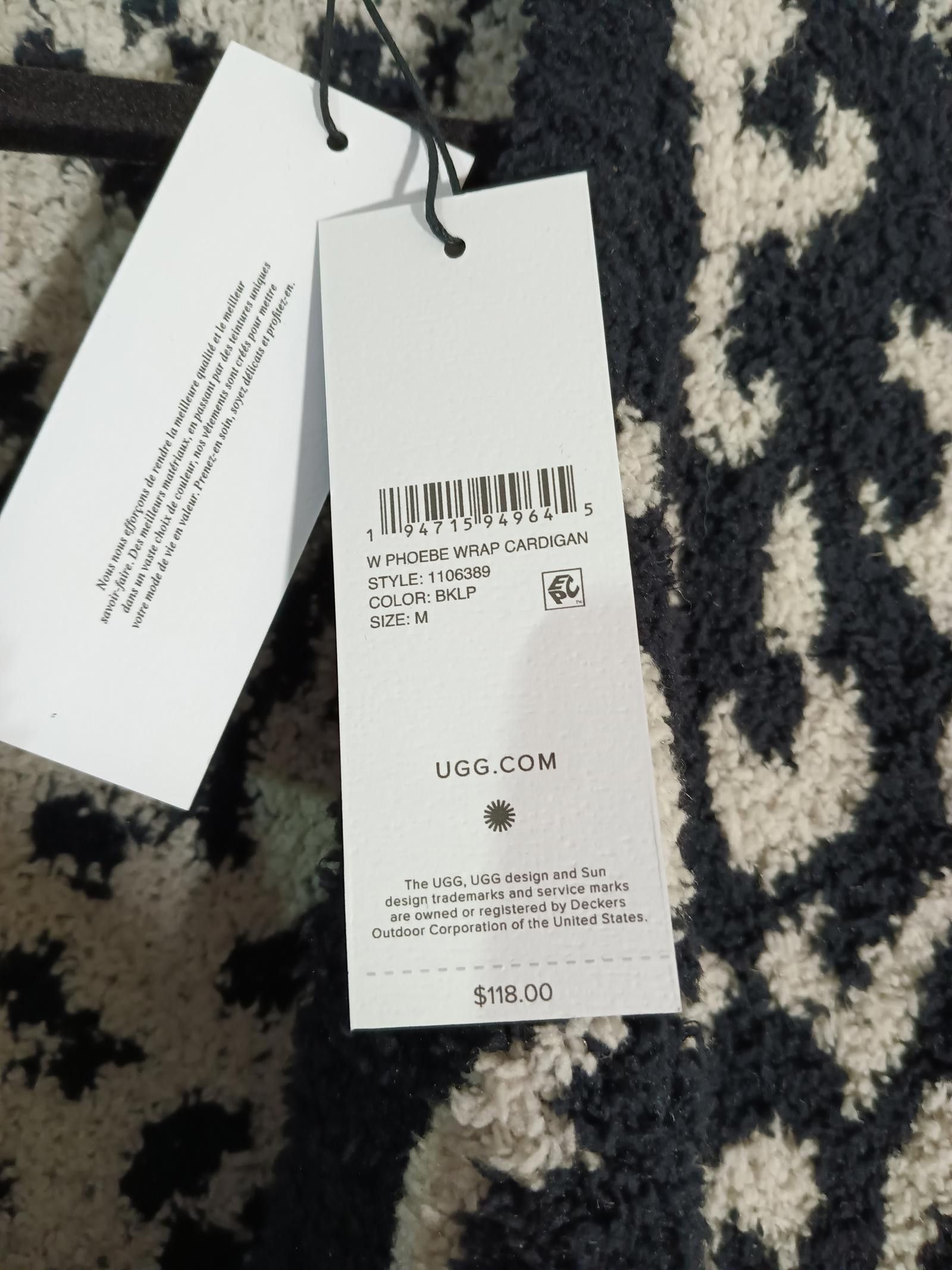 Ugg UGG Women's Phoebe Wrap Cardigan - Black & Ivory Size M / US 6-8 / IT 42-44 - 3 Thumbnail