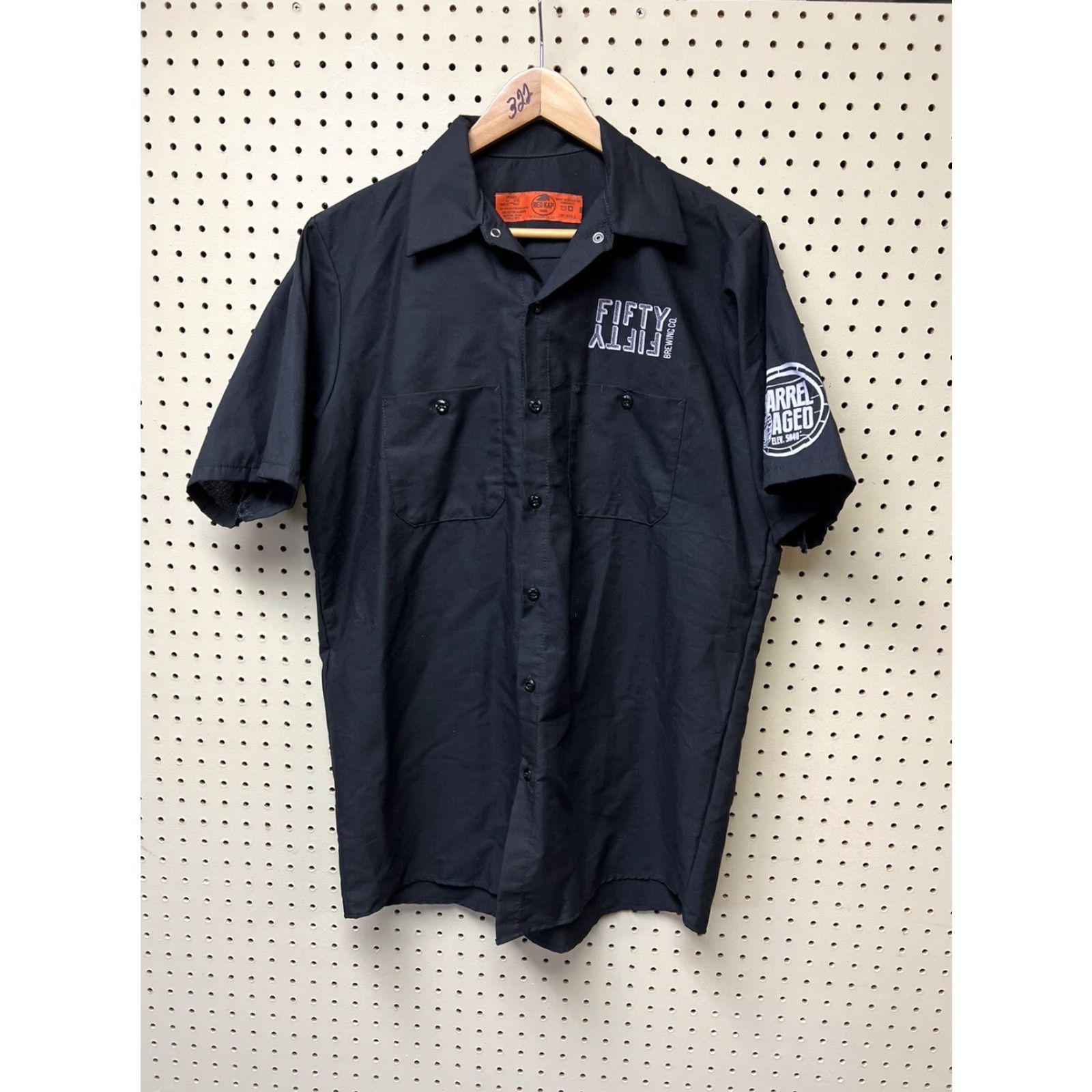 Red Kap Men’s Medium Fifty Fifty Brewing Co Button Short Sleeve Black Shirt Barrel Aged Size US M / EU 48-50 / 2 - 2 Thumbnail
