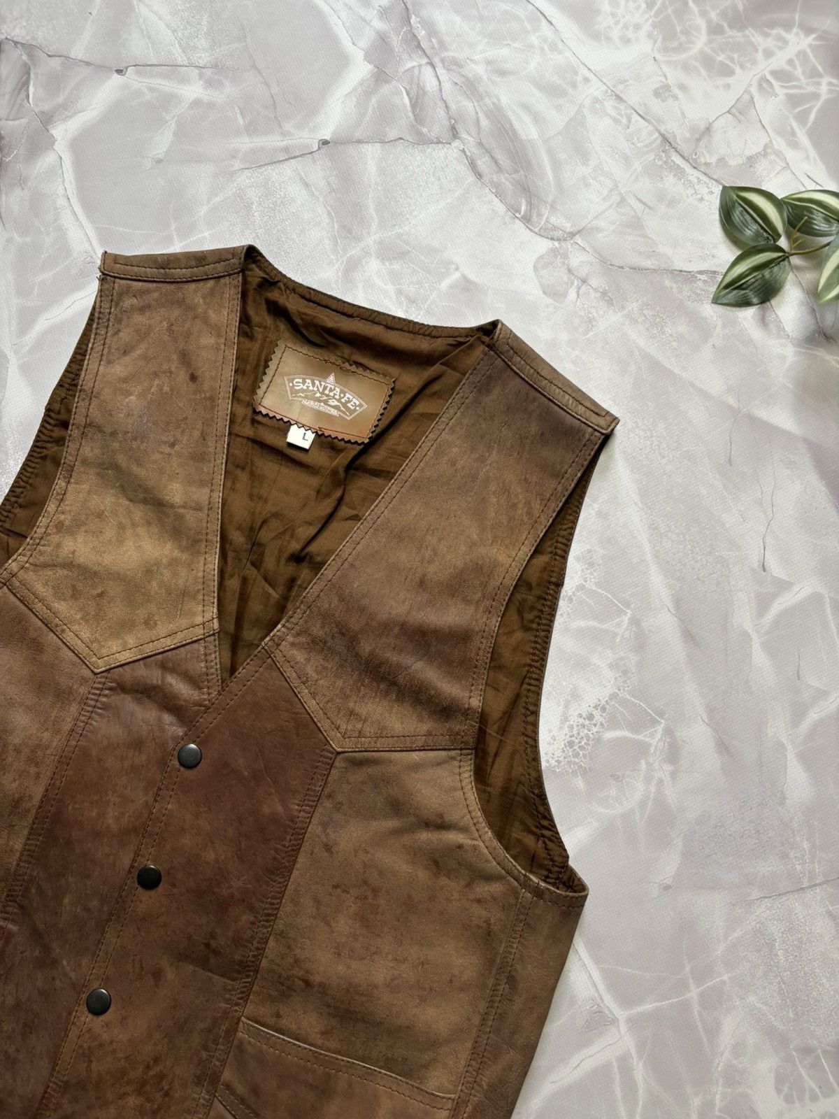 Cowboy Equipment Santa Fe Leather Vest Western Cowboy Distressed Patina L Size L / US 10 / IT 46 - 3 Thumbnail