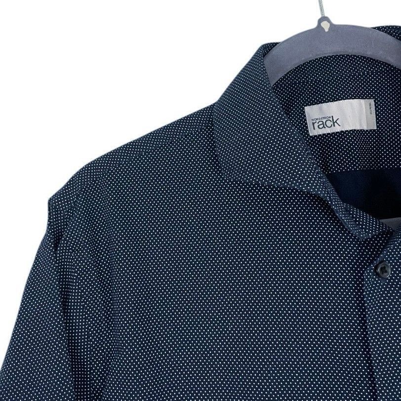 Nordstrom Nordstrom Rack Navy Blue Polka Dot Trim Fit Button Down Size US M / EU 48-50 / 2 - 2 Thumbnail