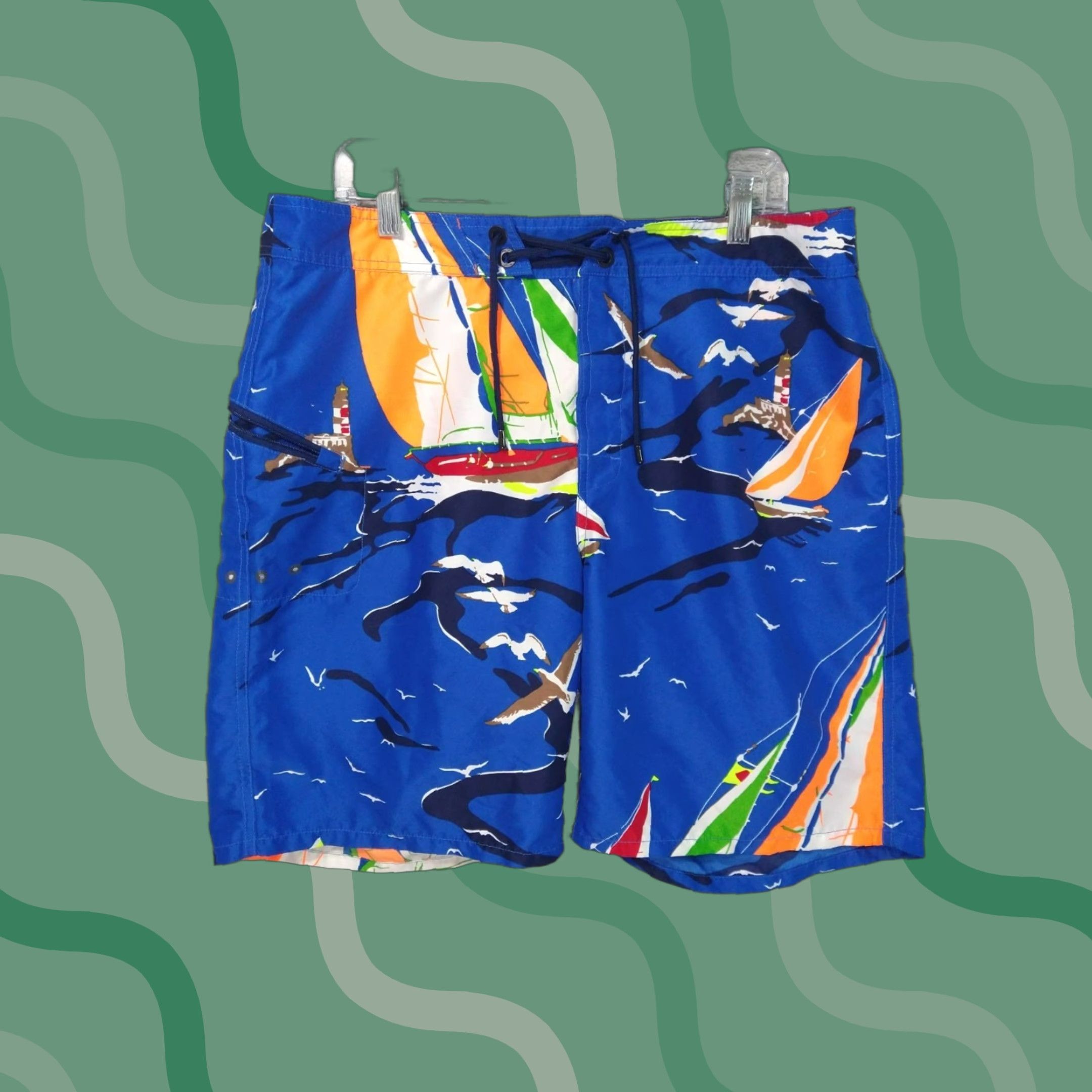 RLX Ralph Lauren RLX Ralph Lauren Shorts Mens 34 Blue Sailboat Board Swim Trunk Mid Rise Size US 34 / EU 50 - 1 Thumbnail