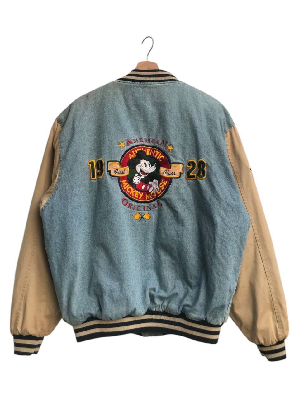 Disney Rare🔥Vintage 90s Mickey Mouse Varsity Denim Jacket Oversize Size US L / EU 52-54 / 3 - 1 Thumbnail