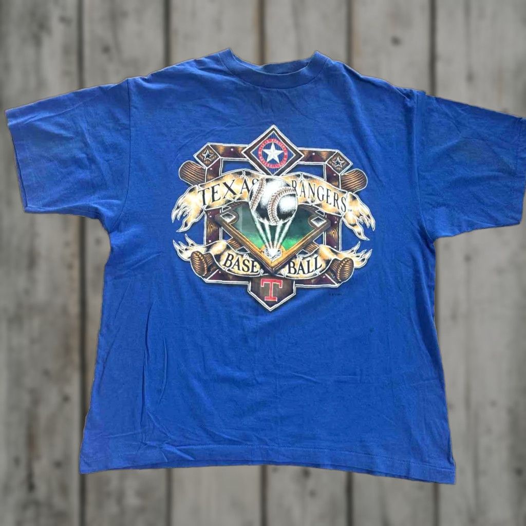Logo 7 VINTAGE Texas Rangers MLB Baseball T Shirt Mens XXL Log 7 USA Blue 1994 Crew Neck Short Sleeve Shirt Size US XXL / EU 58 / 5 - 1 Thumbnail