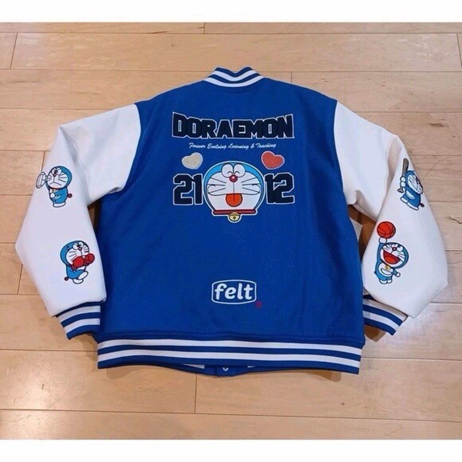 Felt Doraemon Varsity Jacket Blue White Leather X-Large, Men's (Size Xl) — image 5 of 5