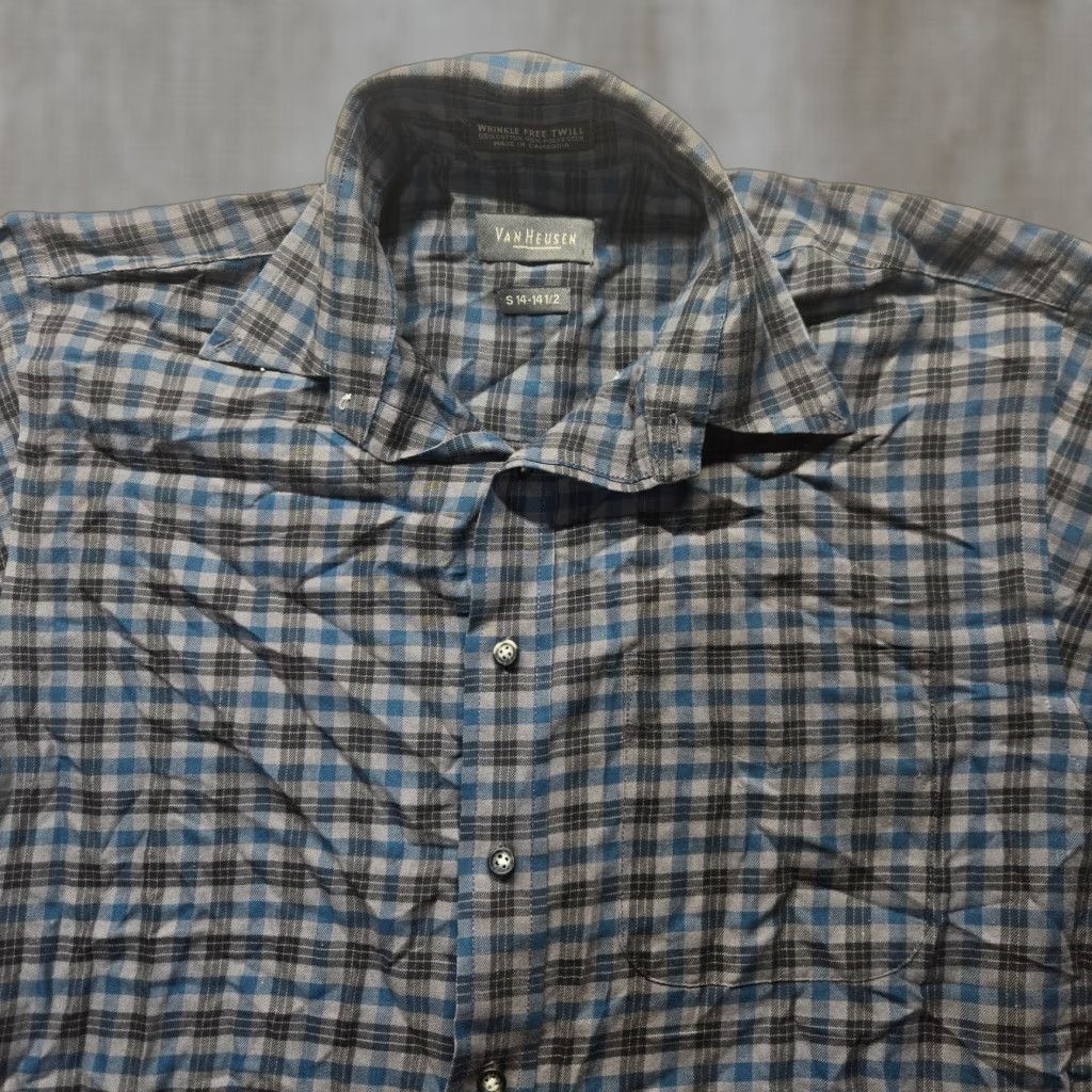 Van Heusen Van Heusen Shirt Adult Men's S Small Gray Blue Plaid Button Down Short Sleeve 14 Size US S / EU 44-46 / 1 - 1 Thumbnail
