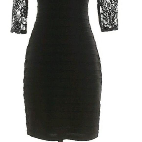 Adrianna Papell Black Lace Illusion Bodycon Dress Sz 4P Cock