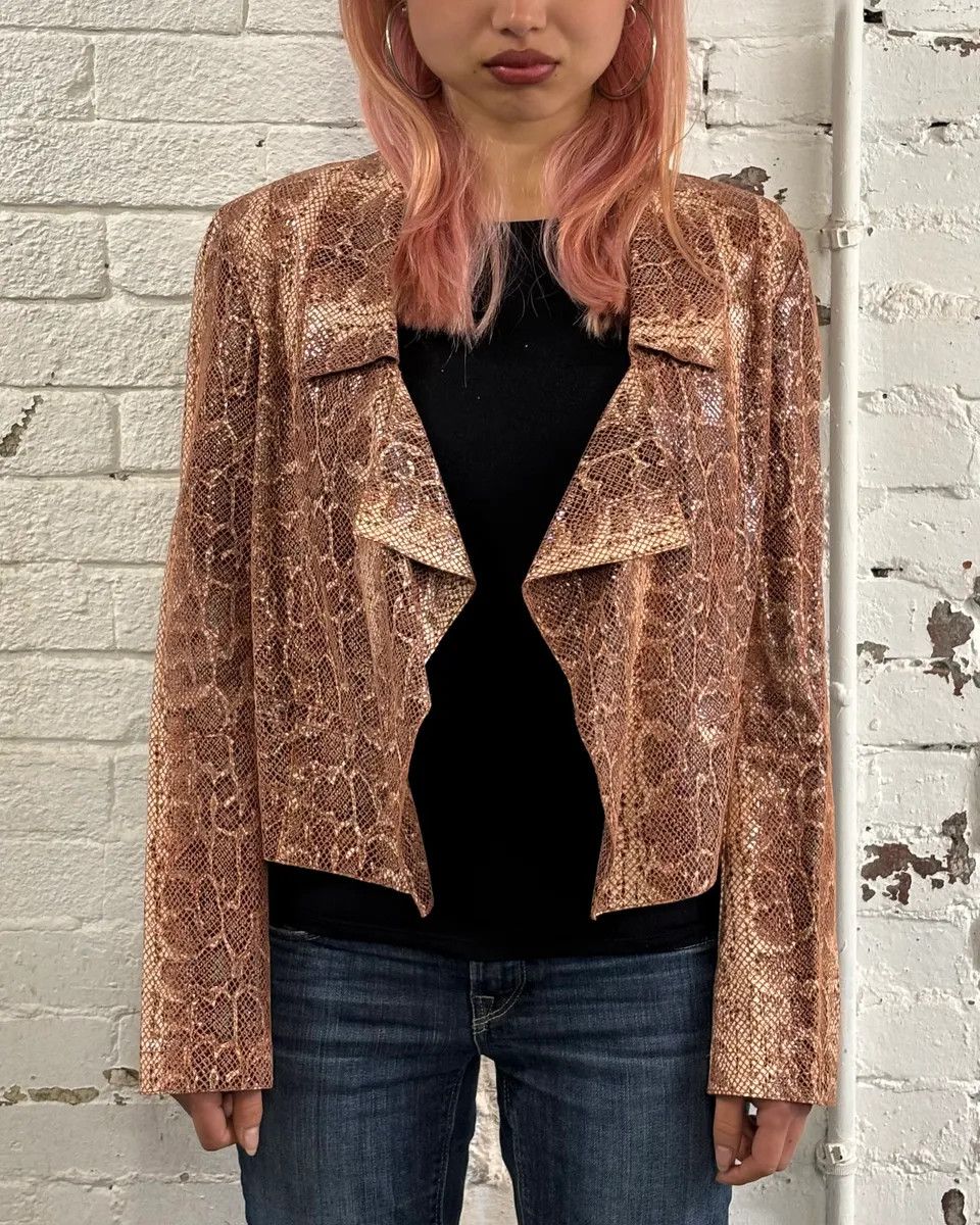 Emporio Armani AW2019 Emporio Armani Snakeskin Effect Pink Leather Jacket Size S / US 4 / IT 40 - 2 Thumbnail