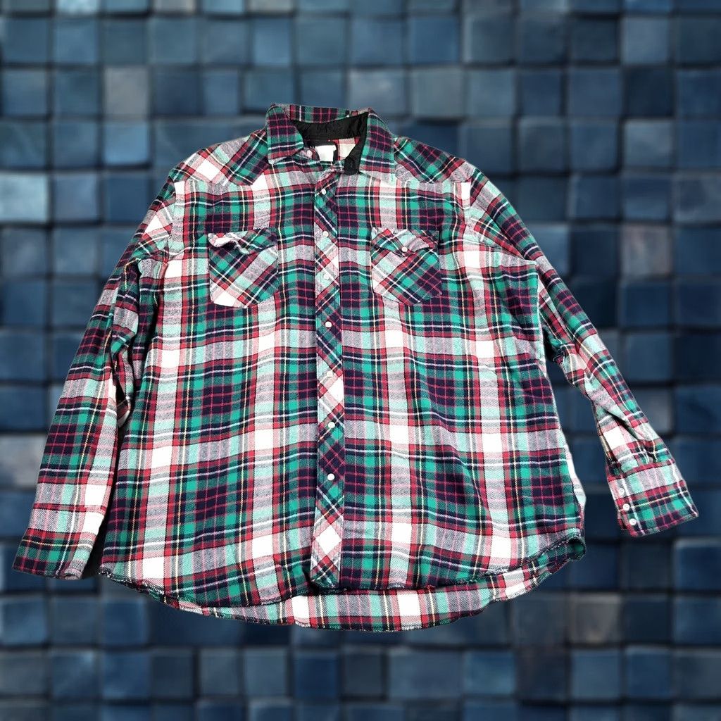 Wrangler VINTAGE Wrangler Brushpopper Shirt 2XL Long Sleeve Plaid Pearl Snap Western Cowboy 90s Mens Size US XXL / EU 58 / 5 - 1 Thumbnail