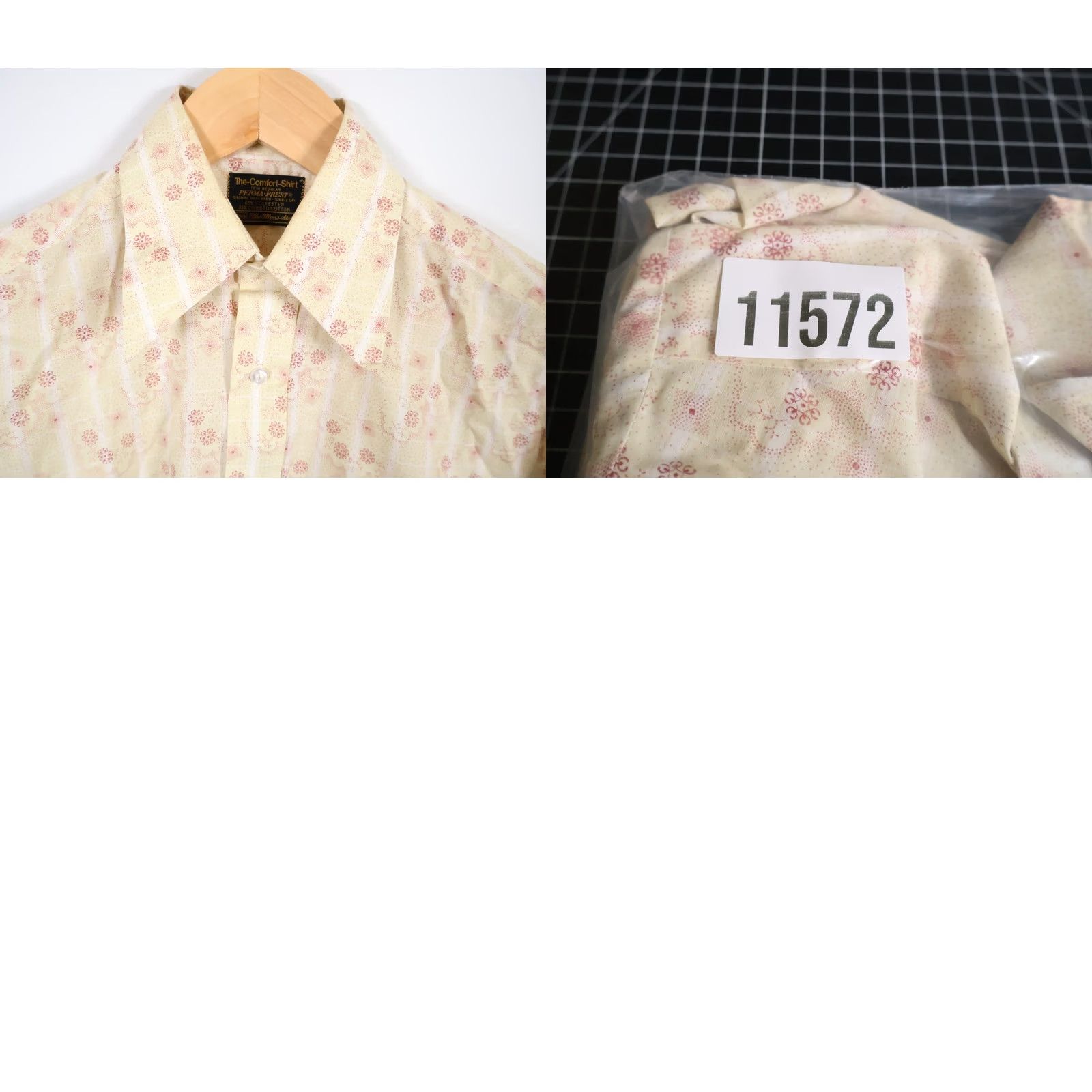 Sears Sears Shirt Geometric 70s / Vintage Medium Large Pale Yellow Red Big Collar Mens Long Sleeve Button-Up Spread Collar VTG Size US M / EU 48-50 / 2 - 9 Thumbnail