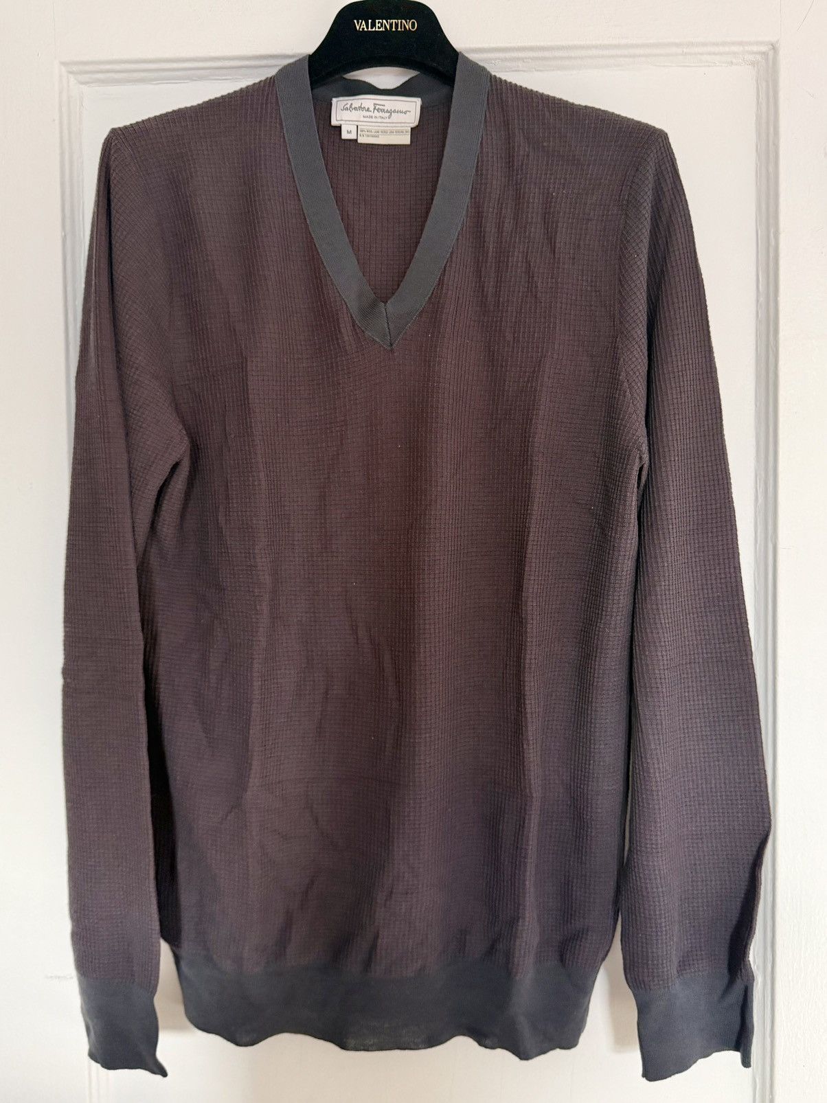 Salvatore Ferragamo Ferragamo Men’s Burgundy V-Neck Sweater 100% Wool Size M Size US M / EU 48-50 / 2 - 1 Thumbnail
