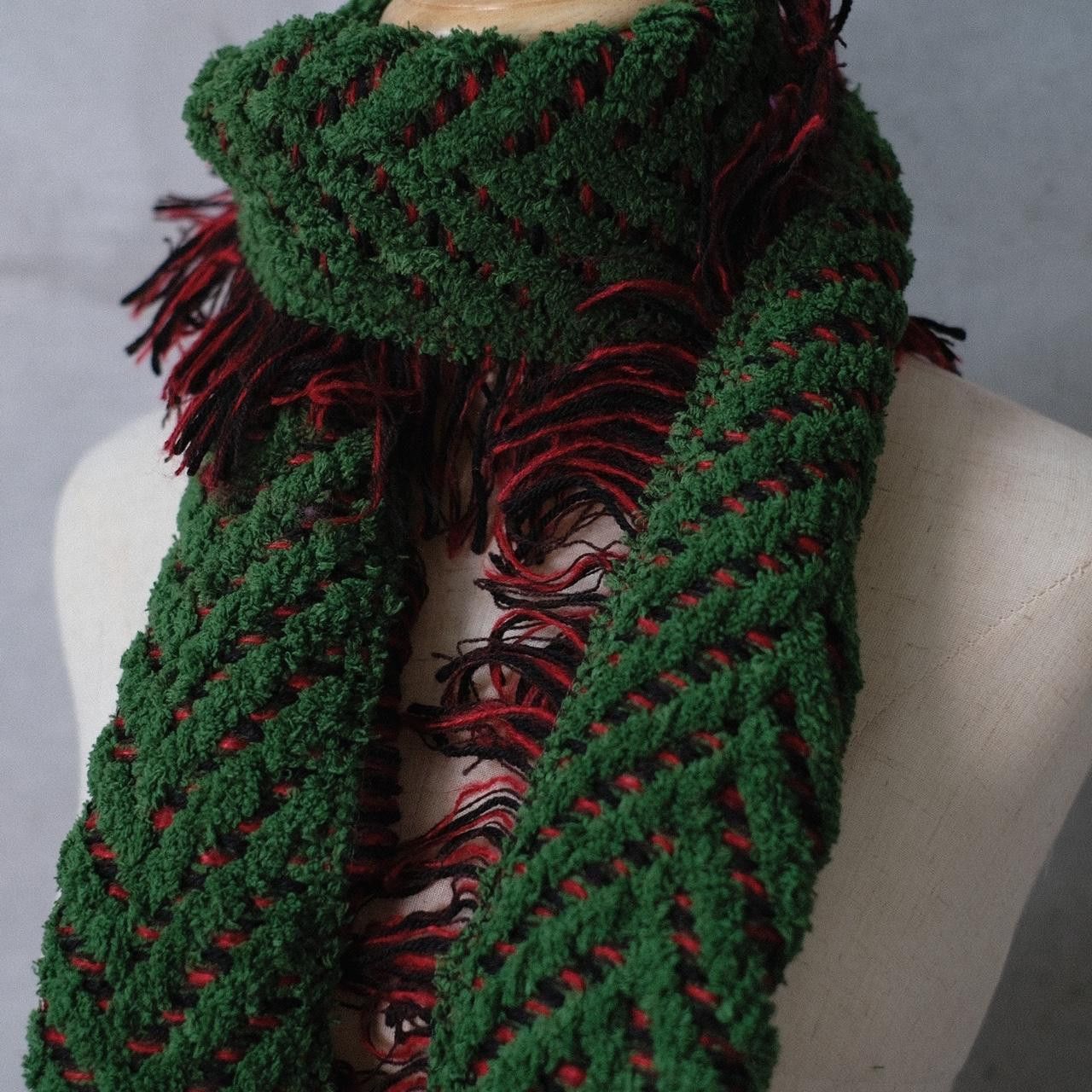 Japanese Brand Rare VTG Fringed Scarf Green OS Size ONE SIZE - 4 Thumbnail