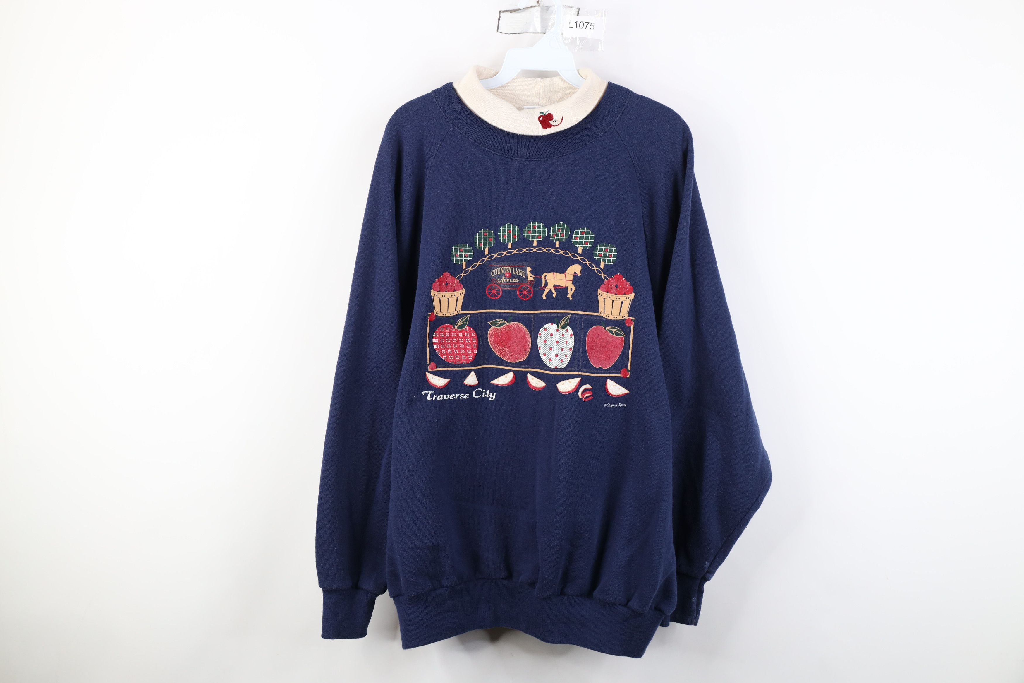 Vintage Vintage 90s Streetwear City Apples Turtleneck Sweatshirt US Size XXL / US 16-18 / IT 52-54 - 1 Thumbnail