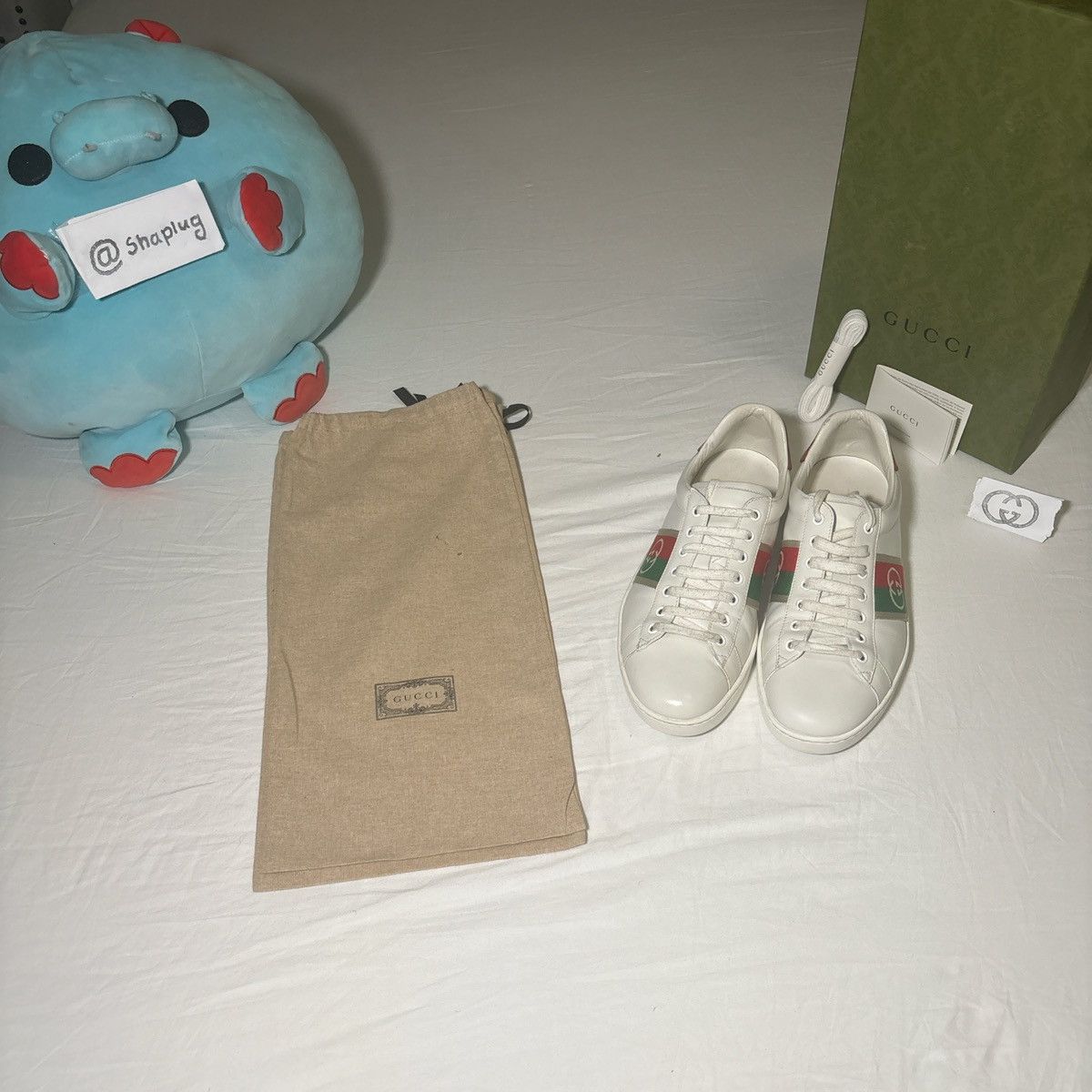 Gucci Gucci Ace White Leather Web Stripe Sneakers – Full Set Size US 9 / EU 42 - 1 Thumbnail
