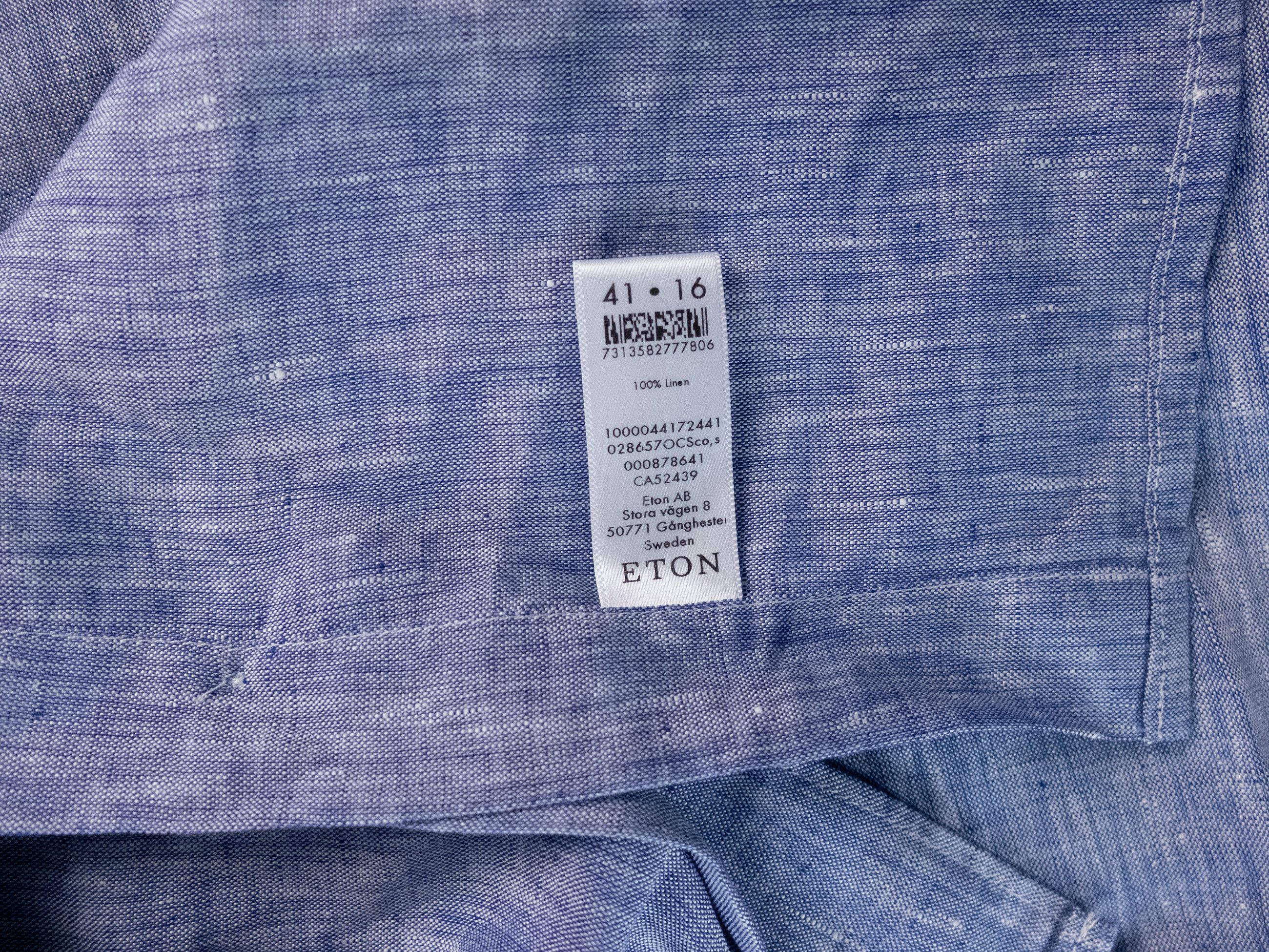 Eton ETON of Sweden contemporary fit blue linen shirt 41 Large Size US L / EU 52-54 / 3 - 7 Thumbnail