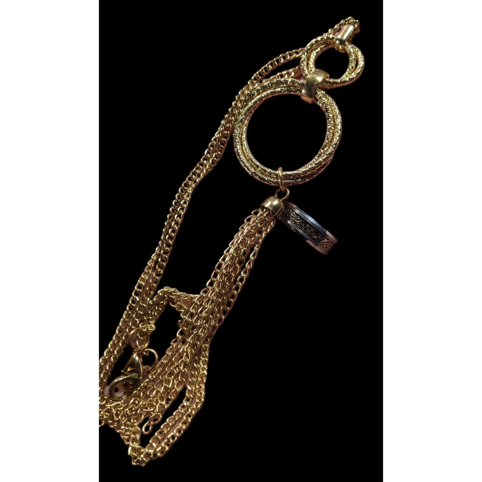 Other Elegant Double Ring Tassel Gold Tone Pendant Necklace Size ONE SIZE - 5 Thumbnail