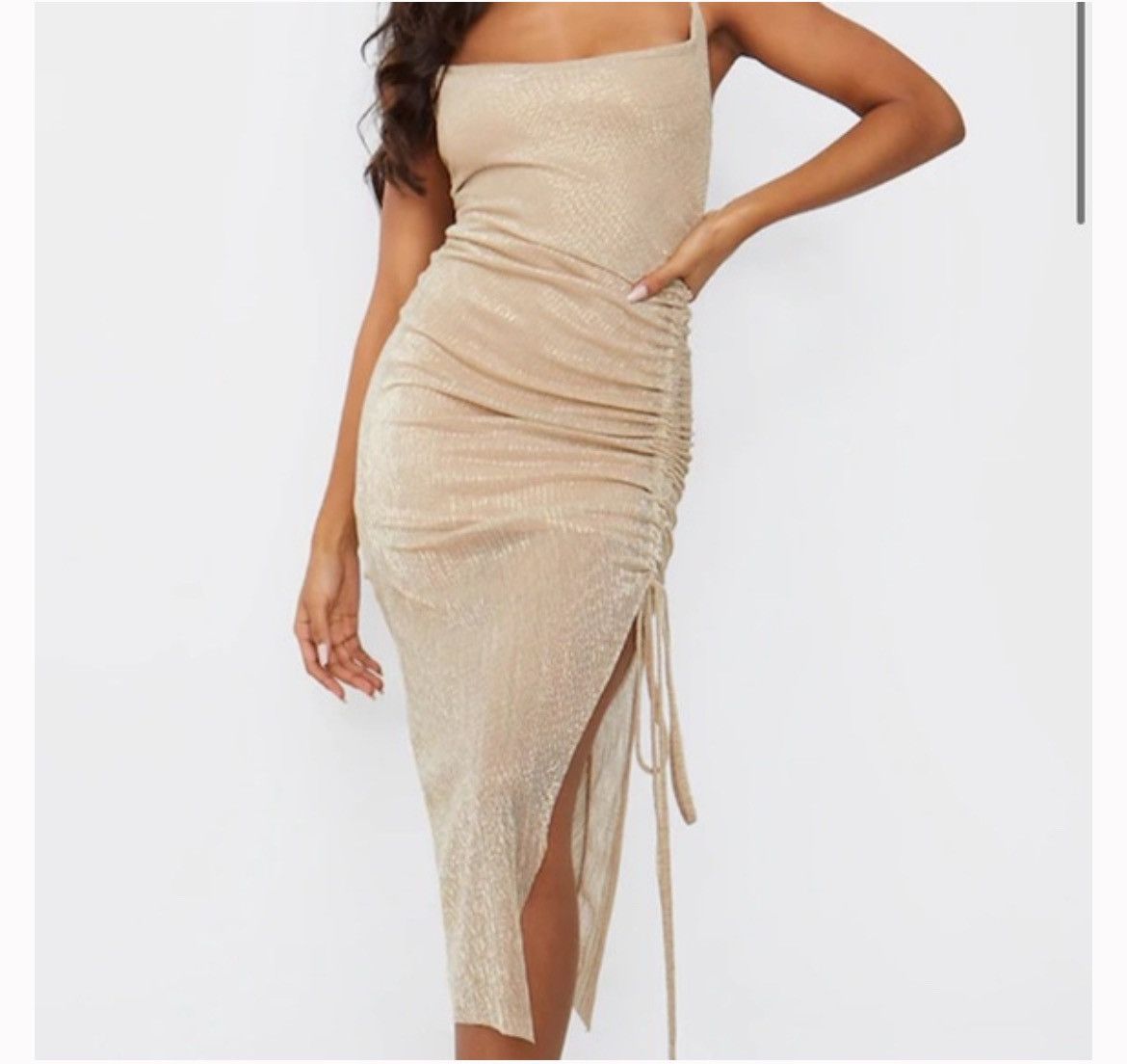 PrettyLittleThing NWT PrettyLittleThing Gold Glitter Midi Party Dress Small 4 Size S / US 4 / IT 40 - 7 Thumbnail