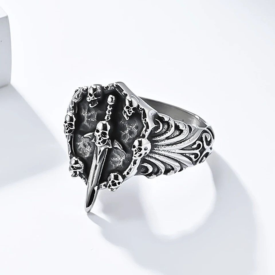 Jewelry Gothic Vintage Skull Holy Sword Ring Size ONE SIZE - 1 Thumbnail