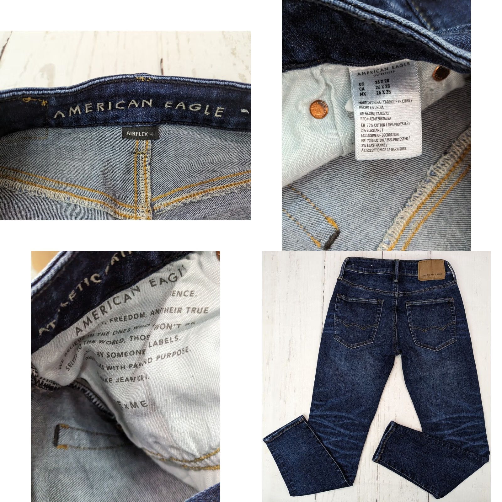 American Eagle Outfitters VINTAGE? No — American Eagle Airflex+ Skinny Jeans Womens 26x28 Blue Denim Stretch Jeans Size 26" / US 2 / IT 38 - 8 Thumbnail