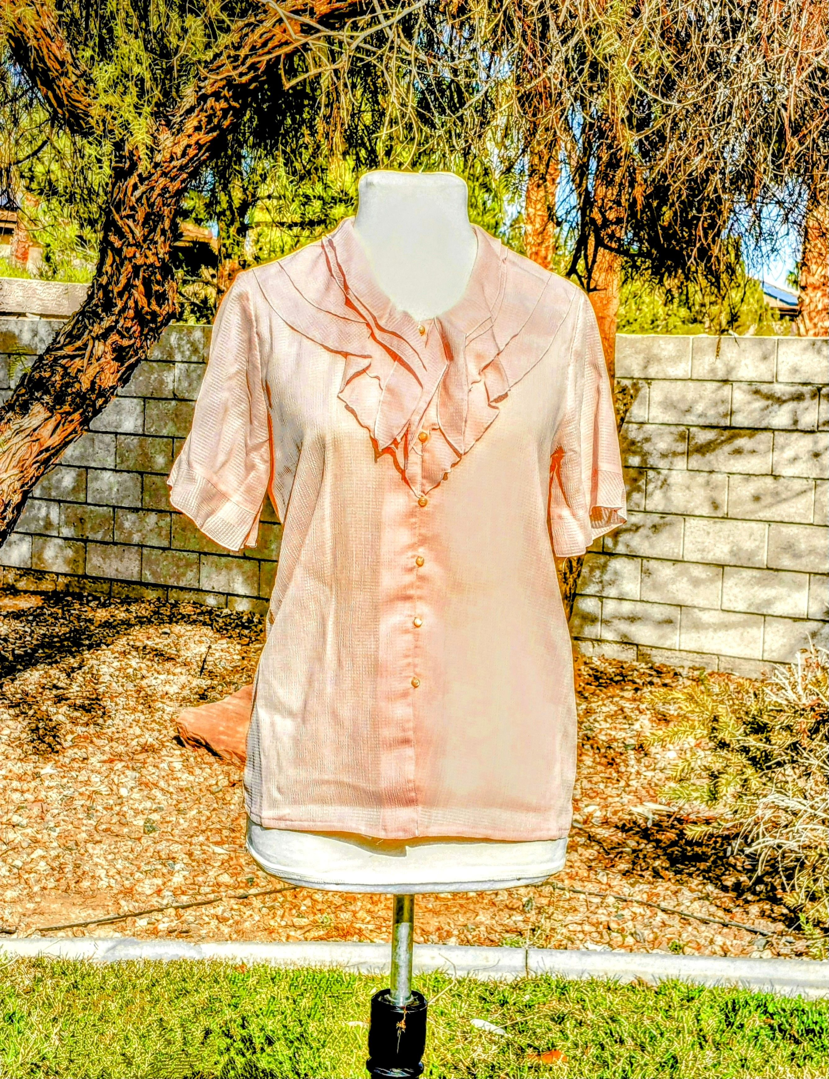 Vintage VTG 1980's Light Pink Ruffle Accent Sheer Tokyo Blouse Top Size M / US 6-8 / IT 42-44 - 1 Thumbnail