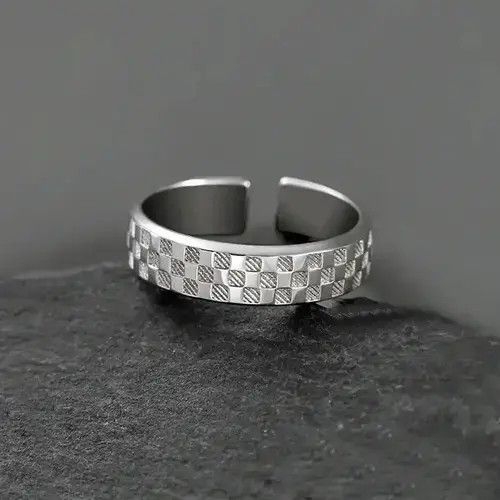 Ring Of Fire Silver Male Vintage Chessboard Checker Ring Size ONE SIZE - 2 Thumbnail