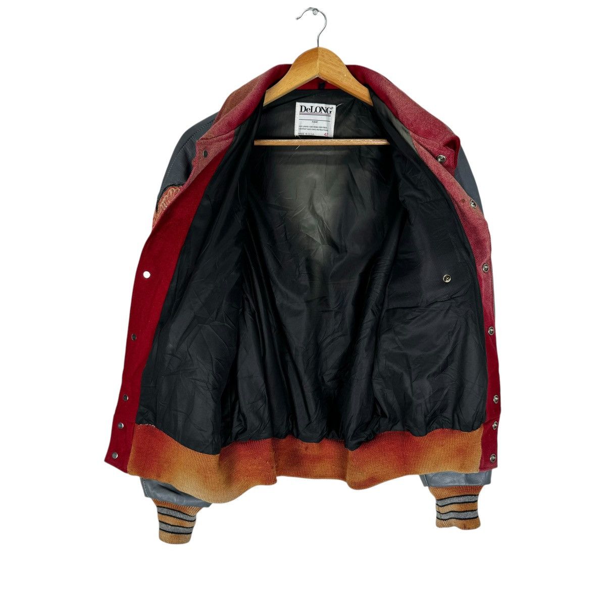 Delong 🌟DELONG SUN FADED LETTERMAN VARSITY LEATHER JACKET Size US M / EU 48-50 / 2 - 8 Thumbnail