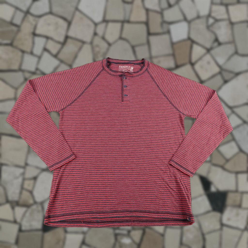 Faherty Faherty Shirt Mens Large Red Stripes Cumberland Cloud Henley Raglan Pullover Size US L / EU 52-54 / 3 - 1 Thumbnail