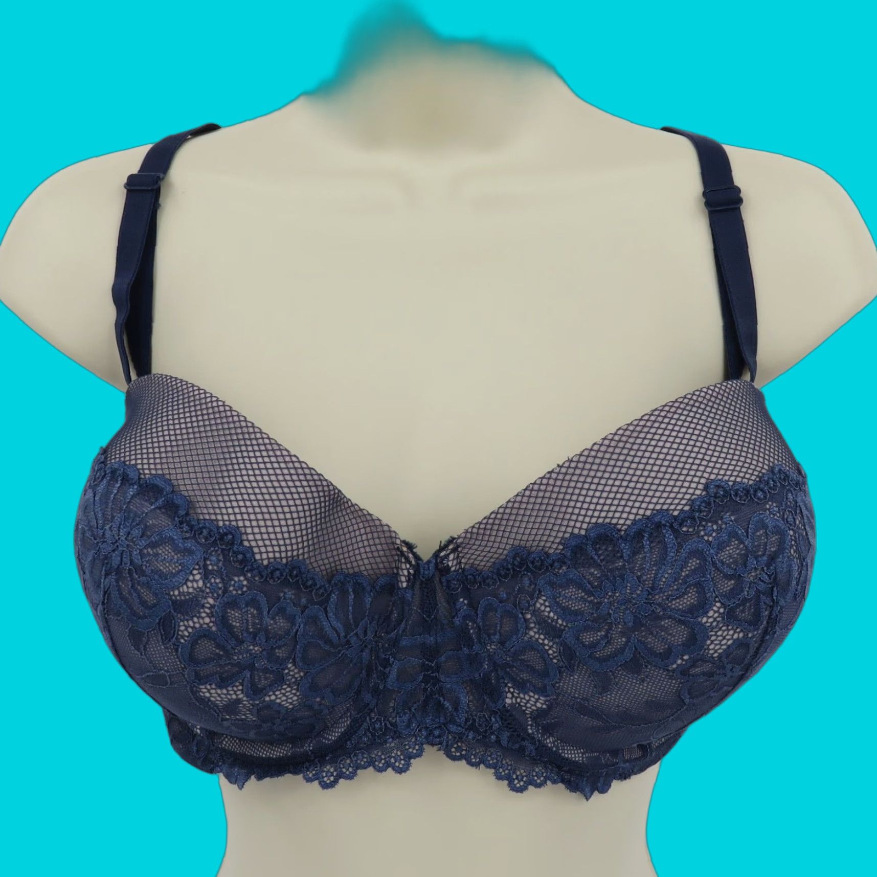Vintage Maidenform Bra 38DD SE1102 Essential Multiway Push Up Blue Floral Lace Womens Adults DD Push Up Bra Size ONE SIZE - 1 Thumbnail