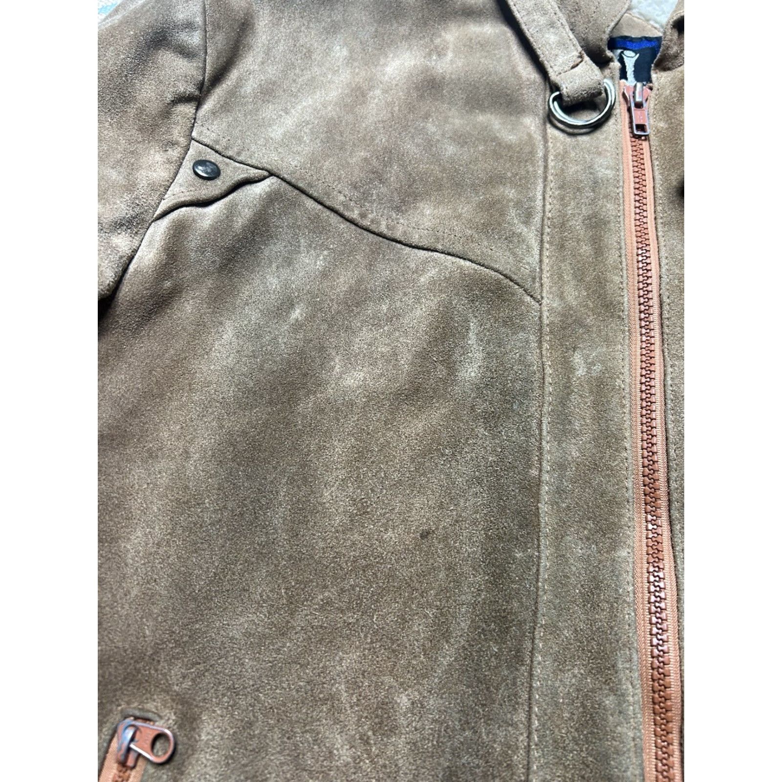 Vintage VINTAGE Flight Bomber Jacket Leather Suede 80s Oui brown Men L Large Sherpa lined 44 Size US L / EU 52-54 / 3 - 5 Thumbnail