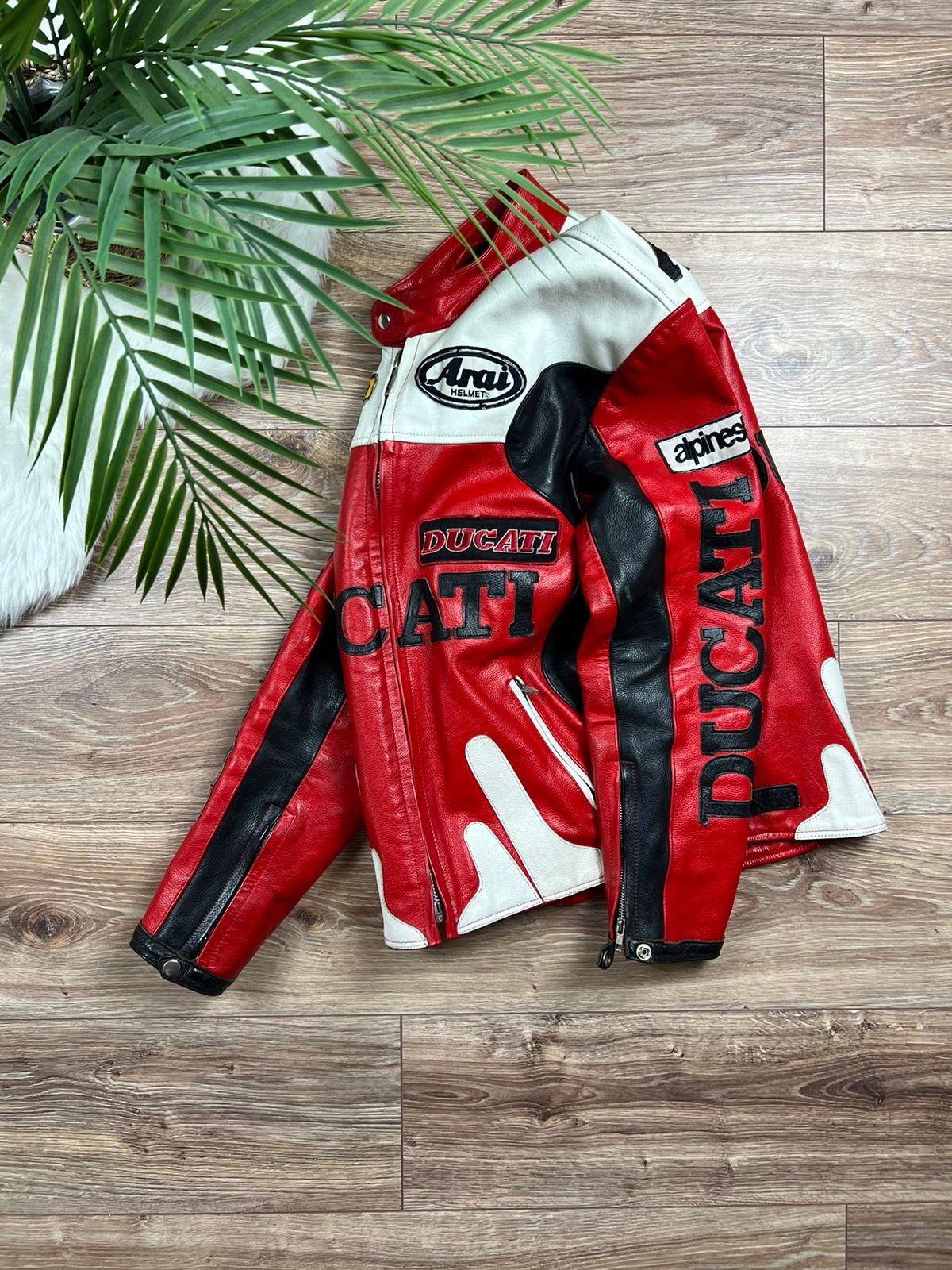 Pre-owned Ducati X Racing 90's Ducati Vintage Spellout Racing Leather Jacket In Red