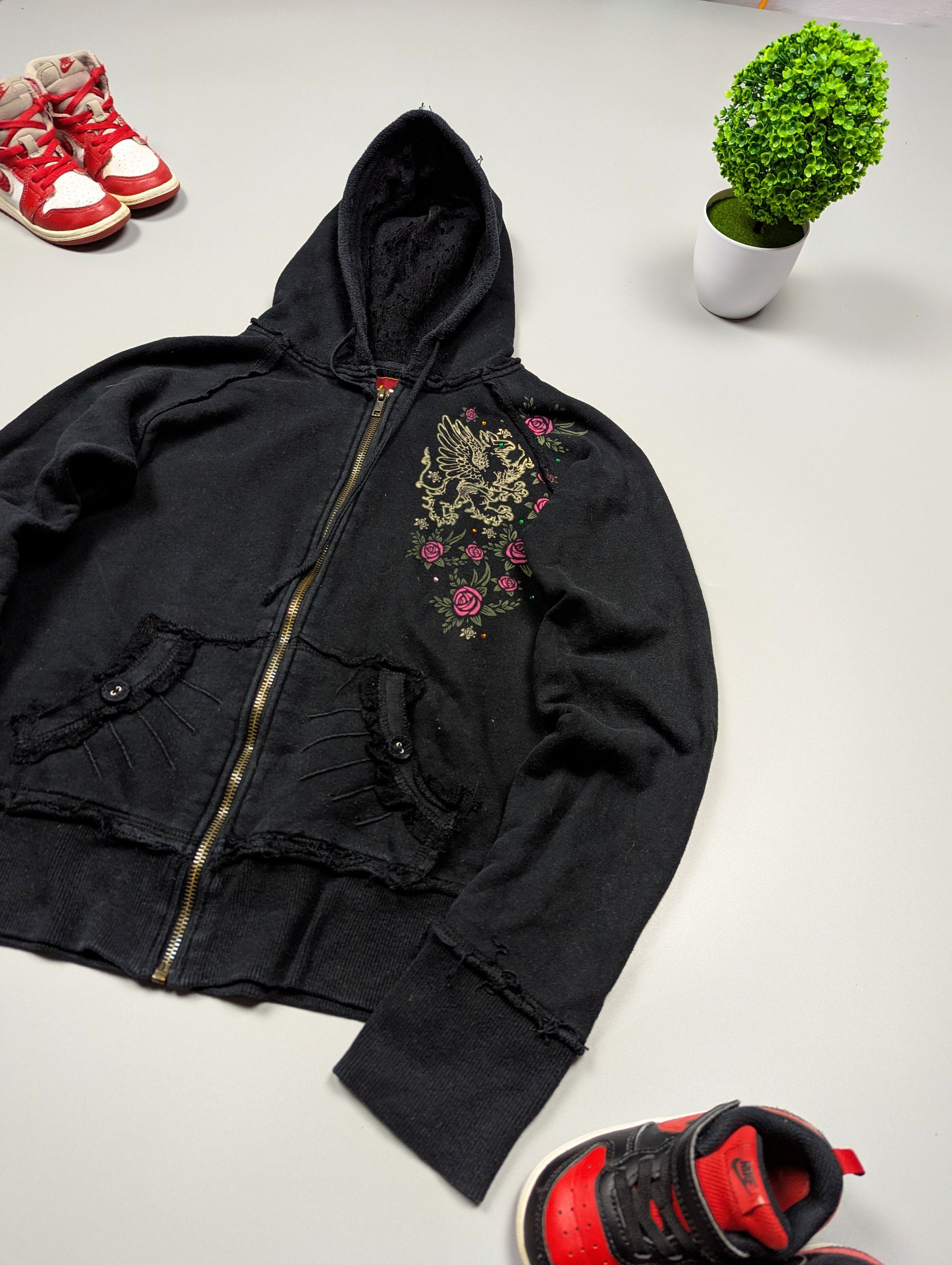 Hard Rock Cafe × Vintage HARD ROCK Cafe Women's Y2k Gothic Fitted Rock Hoodie Size M / US 6-8 / IT 42-44 - 6 Thumbnail