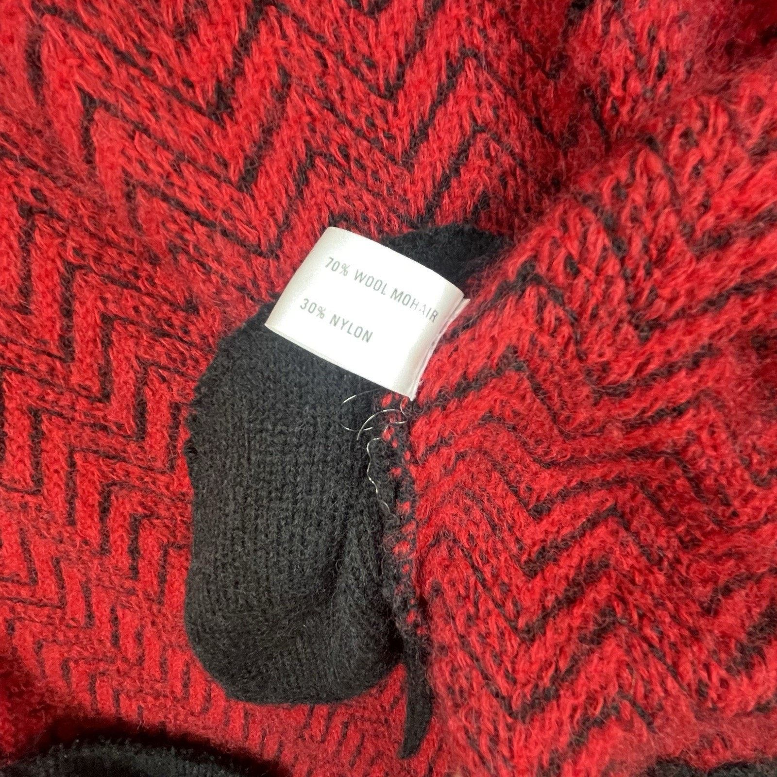 Other Vintage Saito Mohair Chevron Cardigan Red Black 80s Grail Size S / US 4 / IT 40 - 13 Thumbnail