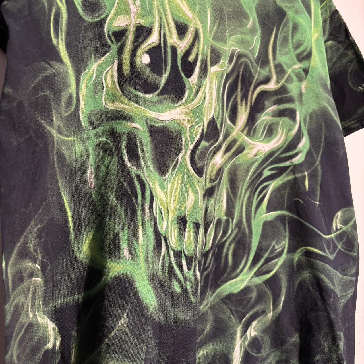 Vintage Early 2000s Slime Green Smoke Skull AOP Tee Shirt Size US L / EU 52-54 / 3 - 4 Thumbnail