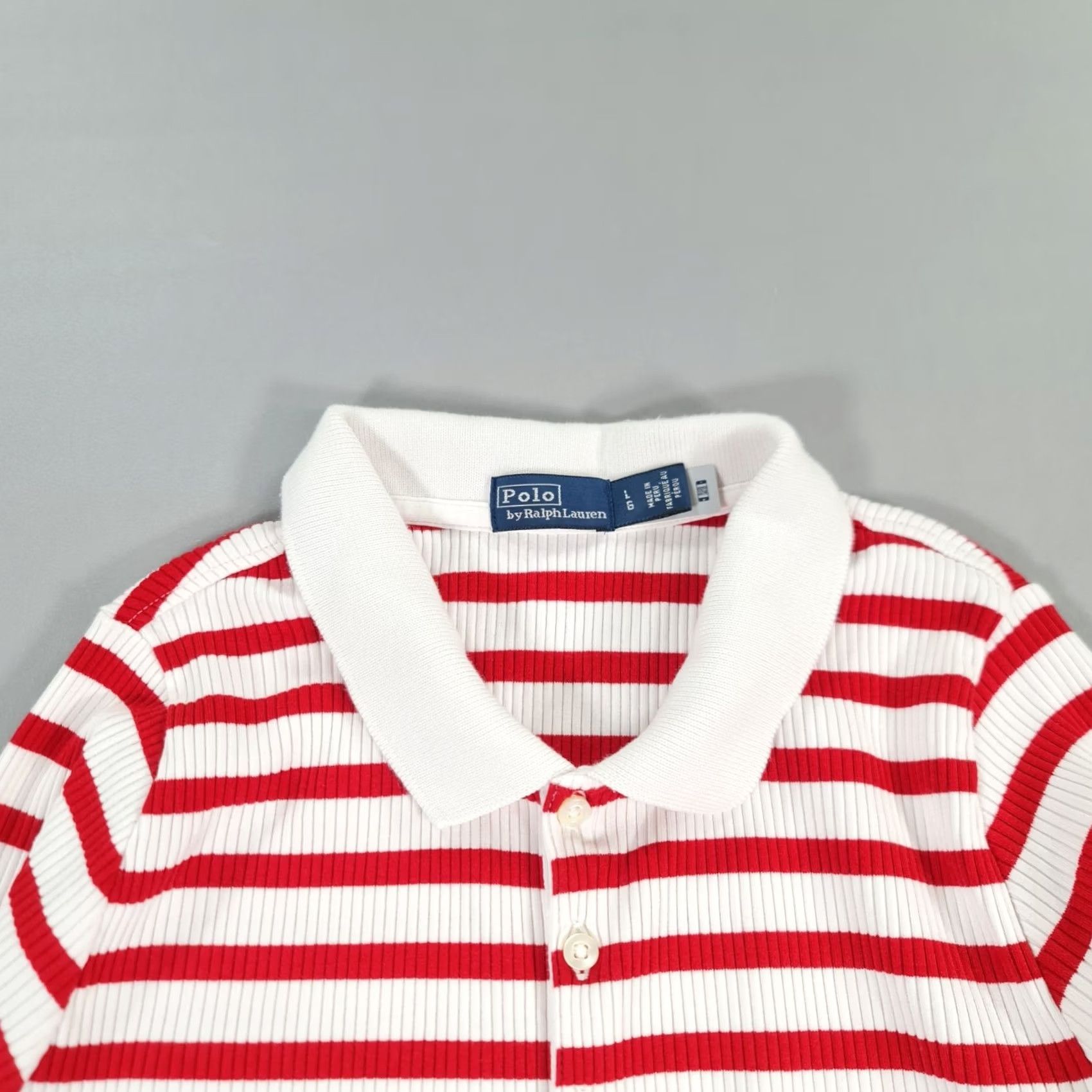 Polo Ralph Lauren Polo Ralph Lauren Polo Shirt Red White Stripe Long Sleeve Collared Knit Slim Large Women's Size L / US 10 / IT 46 - 2 Thumbnail