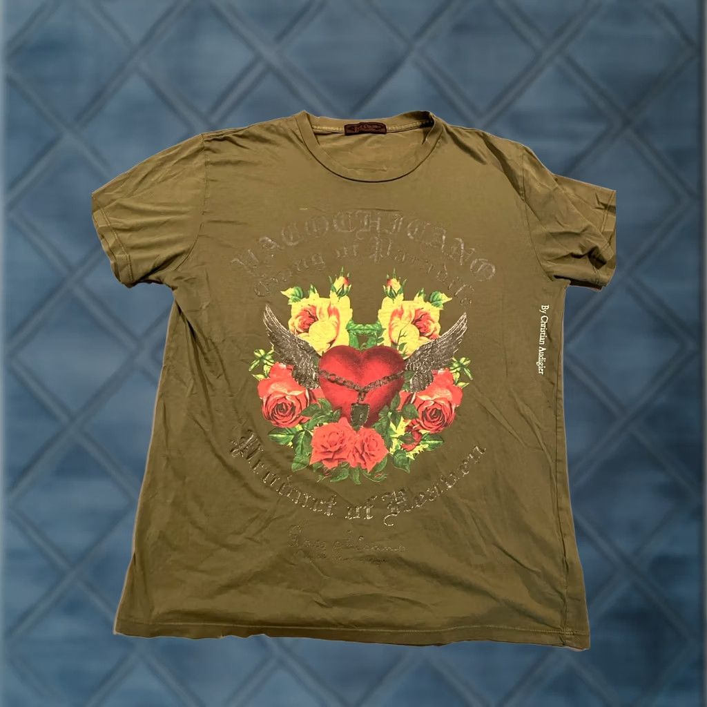 Vintage Christian Audigier Gang of Paradise Double-Sided T Shirt Shirt Mens L Green Crew Neck Short Sleeve Regular Fit Vintage No Size US M / EU 48-50 / 2 - 1 Thumbnail