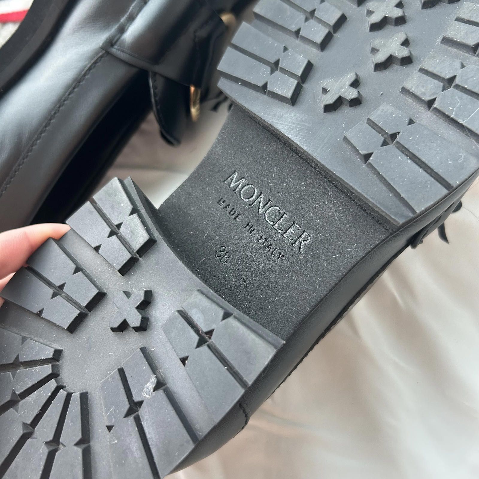 Moncler Moncler Women's Black Leather Loafers with Gold Accent Size US 8 / IT 38 - 6 Thumbnail