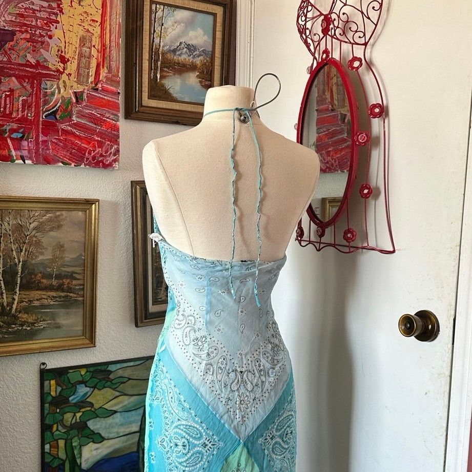 lili rose collection blue white bandana halter dress