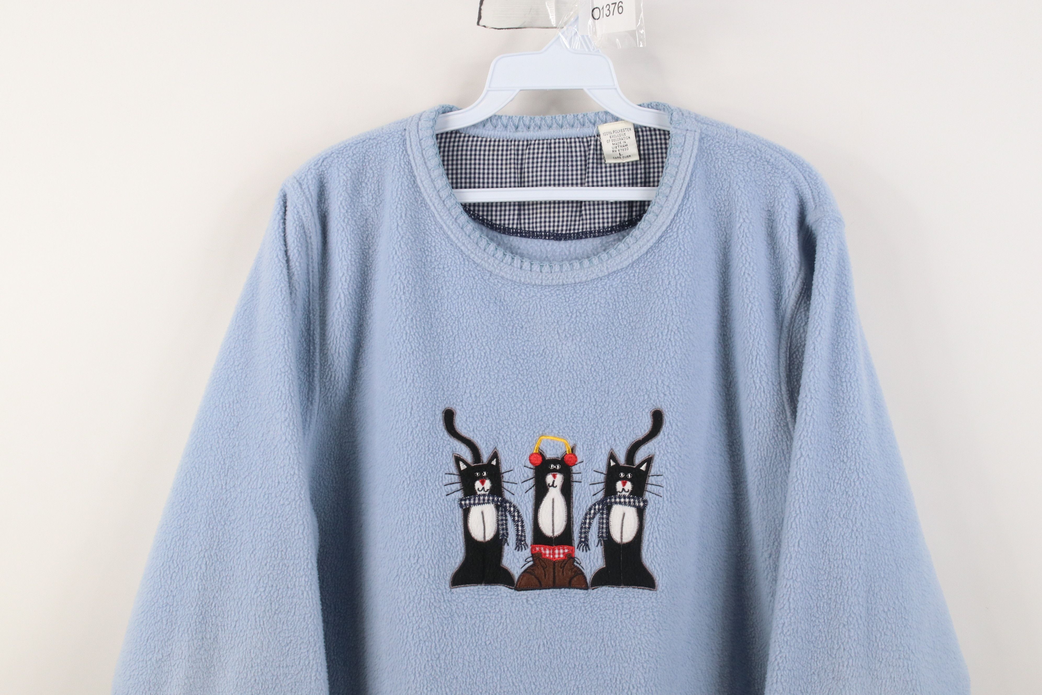 Vintage Vintage 90s Streetwear Cat Kitten Fleece Sweater Blue Size L / US 10 / IT 46 - 2 Thumbnail