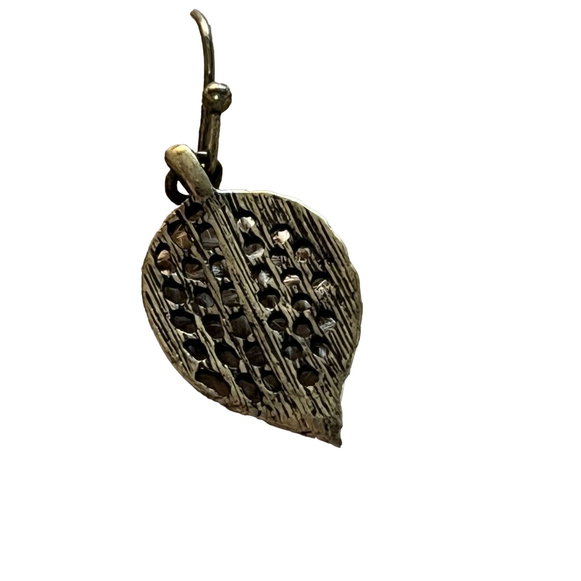 Other Bronze Tone Open Filagree Leaf Dangle Earrings Black Rhinest Size ONE SIZE - 3 Thumbnail