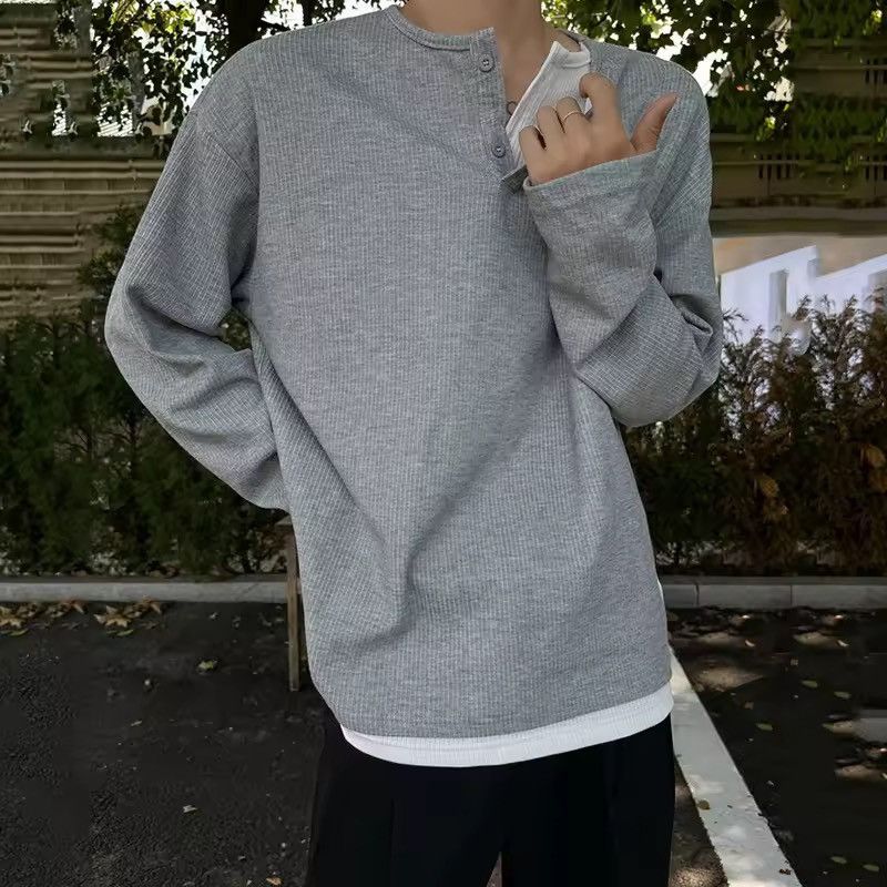 Japanese Brand Double Layer Patchwork Round Collar Long Sleeve Tee Size US XL / EU 56 / 4 - 5 Thumbnail