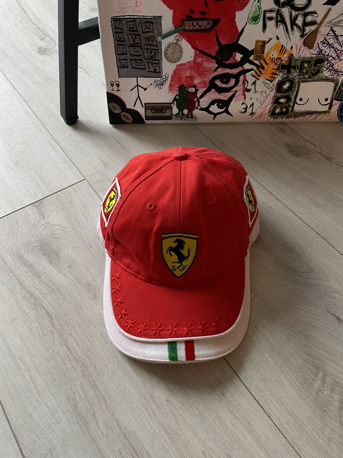 Ferrari Vintage 00’s Ferrari Racing Y2K Hat Cap F1 White/Pink RARE Size ONE SIZE - 2 Thumbnail