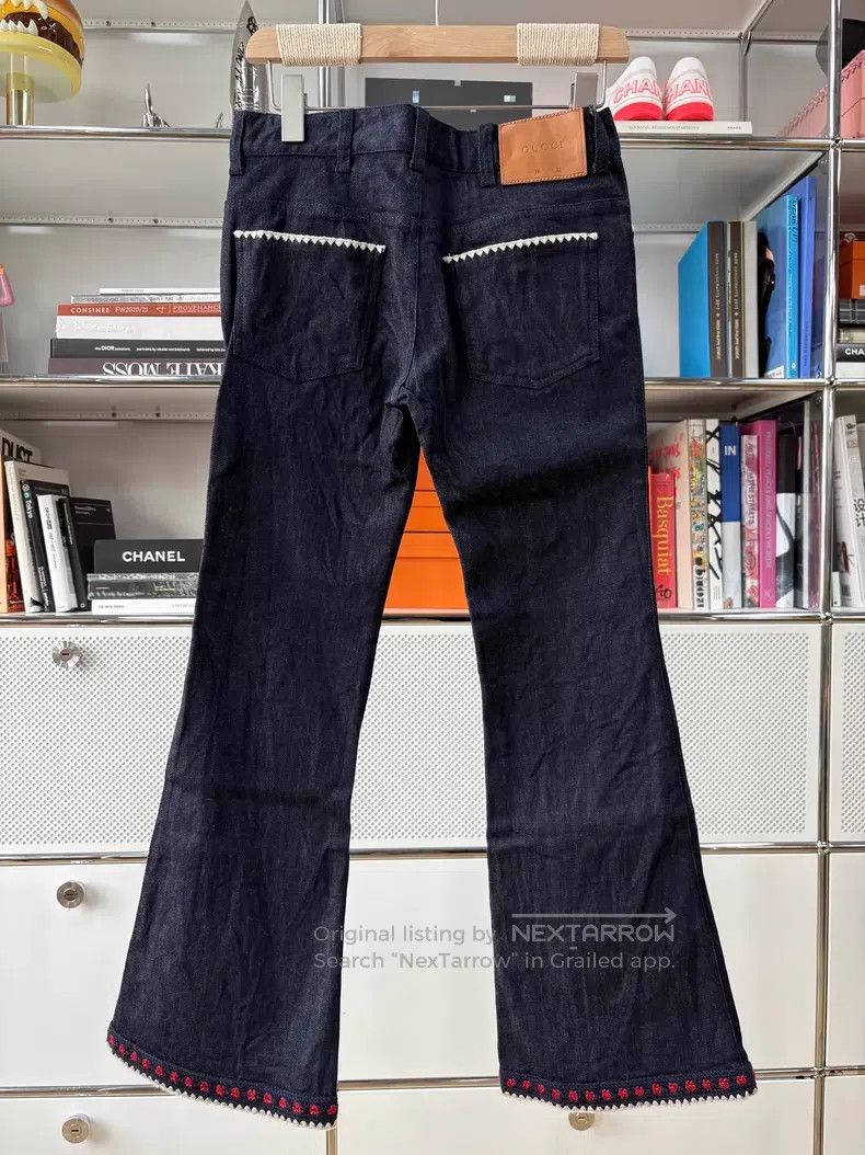 Gucci Gucci Dark blue red and white knitted denim flared trouser Size 22" - 3 Thumbnail