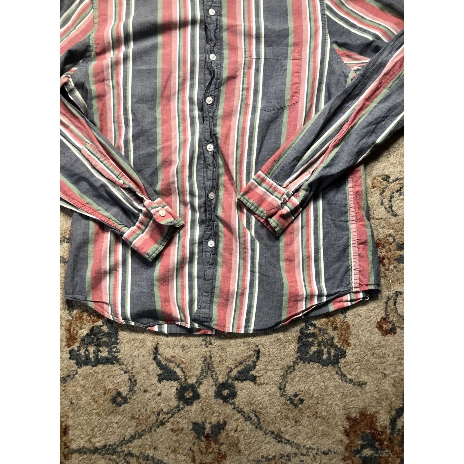 J.Crew J. Crew Madras Shirt Mens L Red Blue Striped Button-Down Long Sleeve G4134 Size US L / EU 52-54 / 3 - 5 Thumbnail