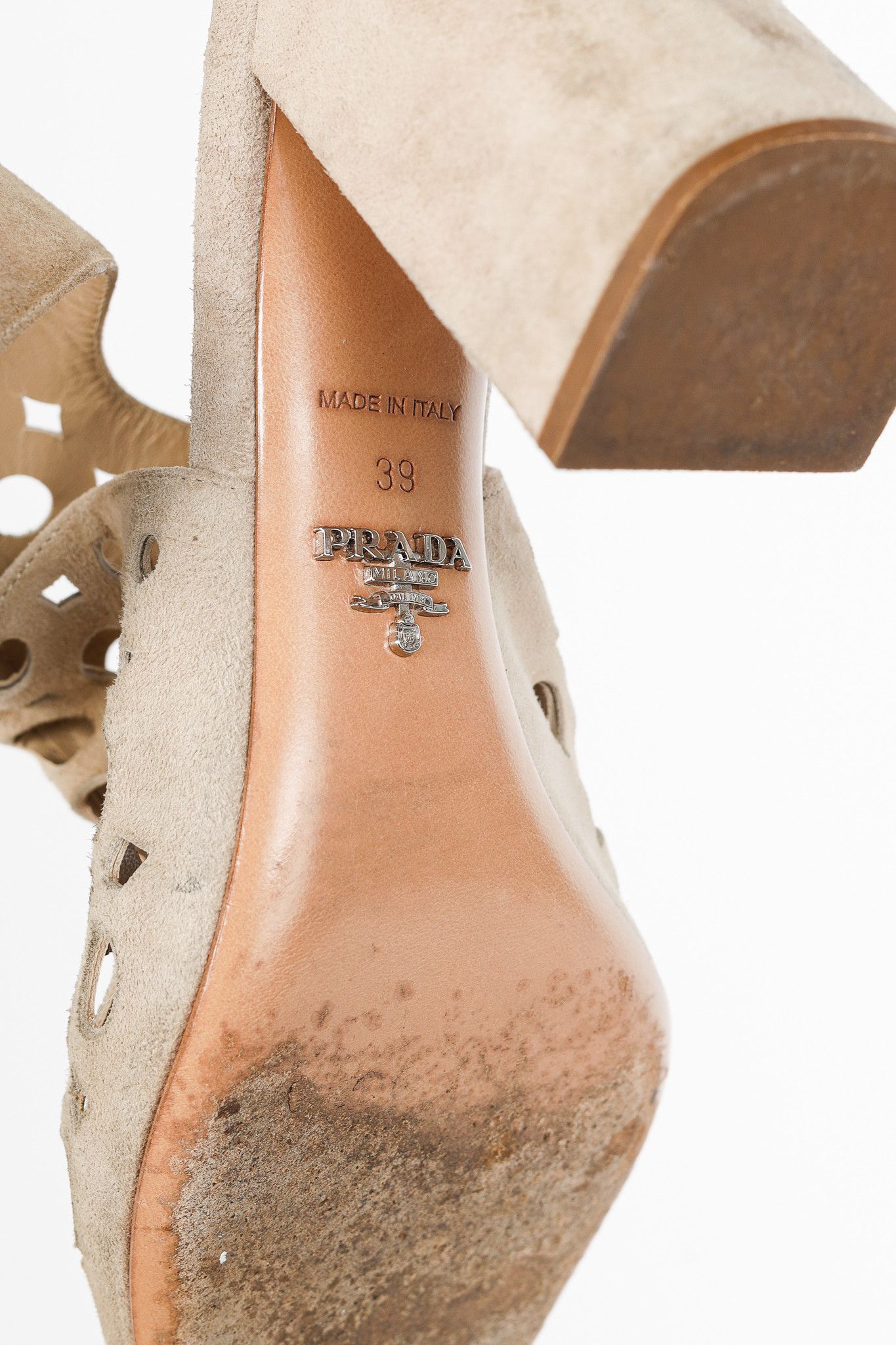 Prada Prada Quarzo Suede Laser Cut Ankle-Strap Sandals Size US 8.5 / IT 38.5 - 5 Thumbnail
